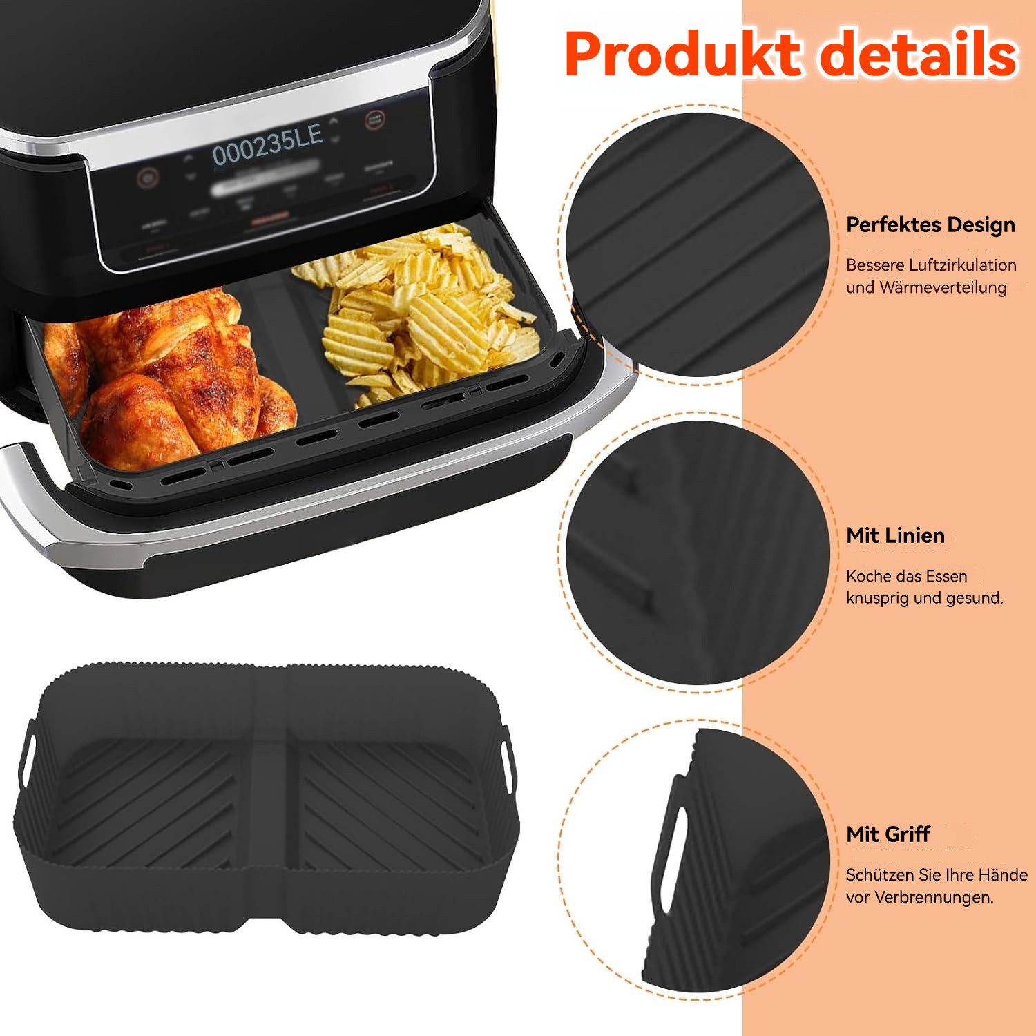 BlingBin Silikonform Heißluftfritteuse Zubehör für Ninja Foodi Flexdrawer 10,4 L AF500EU, (1 Stück 1-tlg), 2 In 1 Wiederverwendbar Airfryer Zubehör