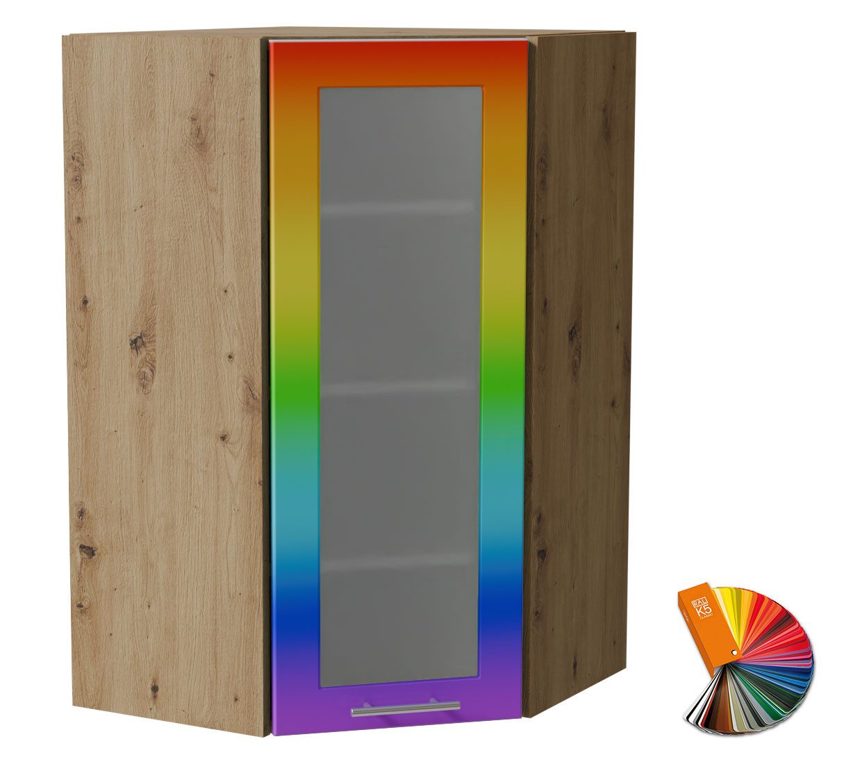 Feldmann-Wohnen Klapphängeschrank Bari (W4S/10/60, 1-türig, 3 Einlegeböden, 1-St., moderne Kassettenoptik, lackierte Fronten, 60x60x96cm) Eiche Artisan / RAL Wunschfarbe matt (K5)