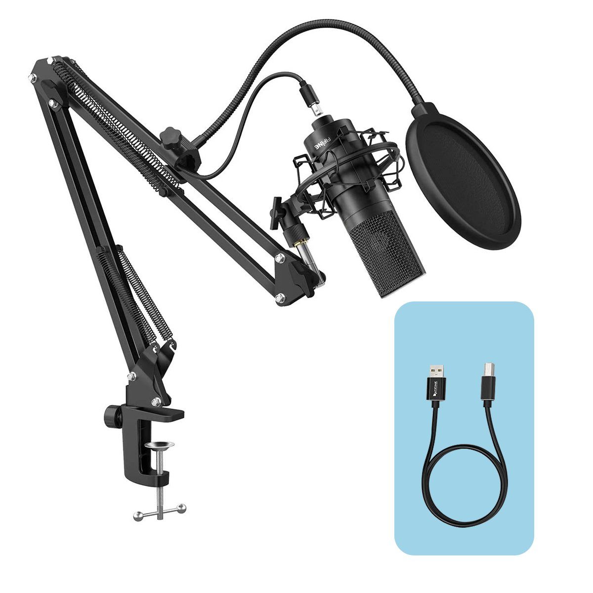 FIFINE Mikrofon »USB Mikrofon Set Podcast Kondensator Mikrofone mit  Mikrofonarm«, mit Arm, Ständer, Spinne & Popschutz