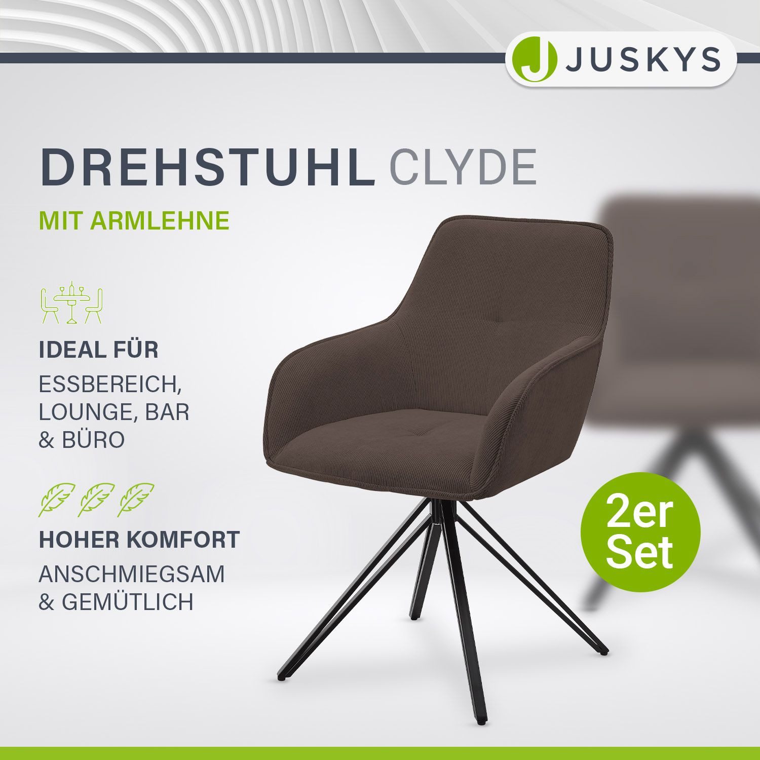 Juskys Esszimmerstuhl Clyde, 2er Set, Stoff günstig online kaufen