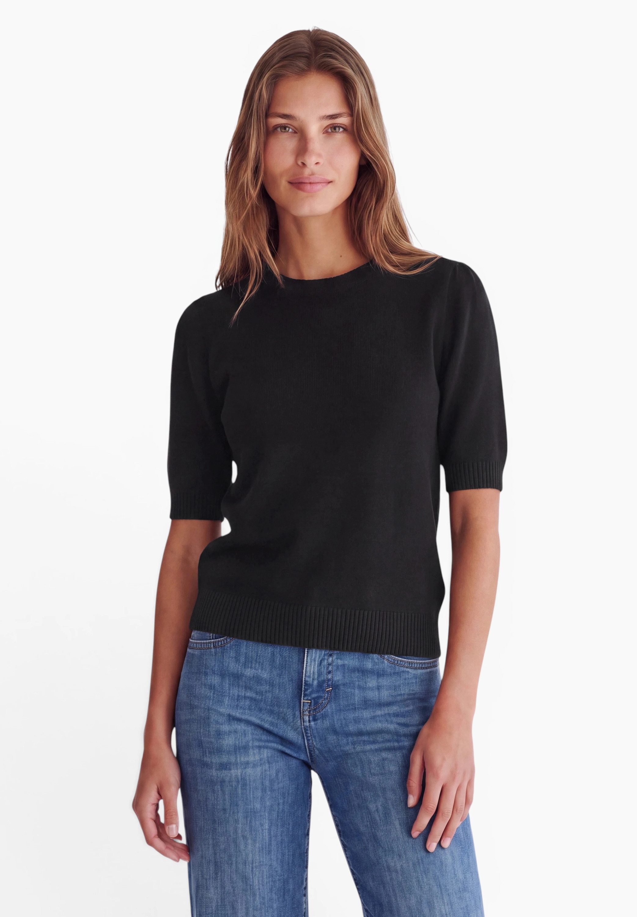 STREET ONE STUDIO Kurzarmpullover mit gerafften Ärmeln