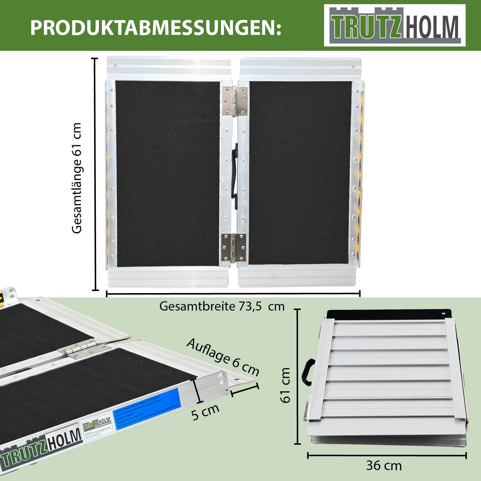 TRUTZHOLM Auffahrrampe klappbar 61 cm Traglast 272 kg grau schwarz Antirutsch beschichtet (Stück, 1-St), beschichtet