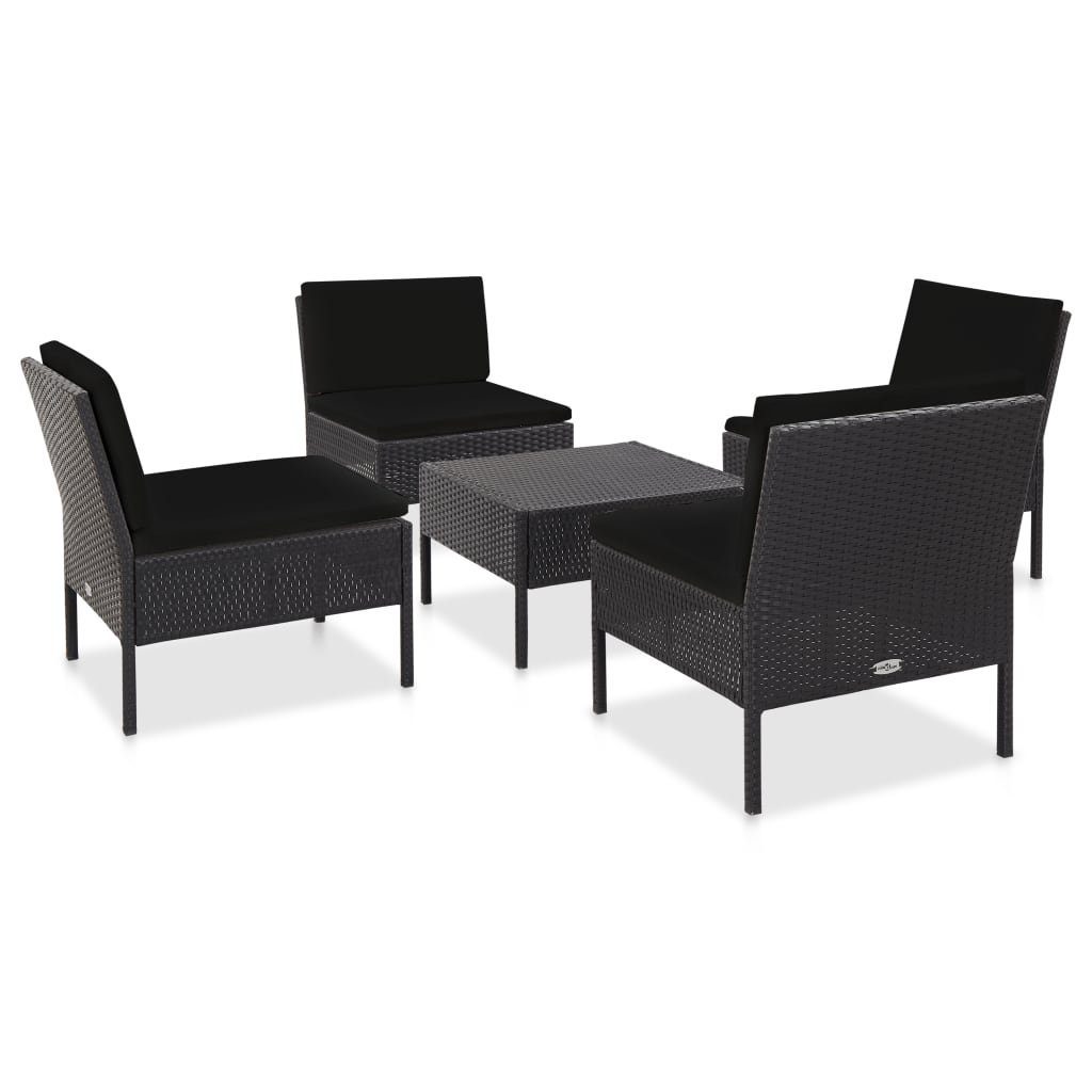 [Beliebte Verkäufe] vidaXL Gartenlounge-Set 5-tlg. Garten-Sofagarnitur Rattan Auflagen Poly mit Schwarz, (5-tlg)