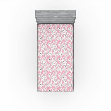 Spannbettlaken Soft Dekorativer Stoff Bettwäsche Rund-um Elastischer Gummizug, Abakuhaus, Frühling Weiche Kirschblüte auf Rosa