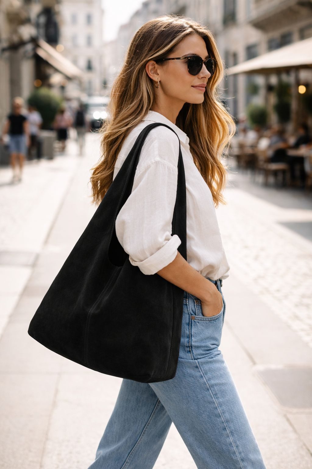 ITALYSHOP24 Schultertasche Made in Italy Damen Leder Wildleder Tasche Umhängetasche Beuteltasche, Premium Business Echtleder Shopper Bag leicht groß klassisch geräumig