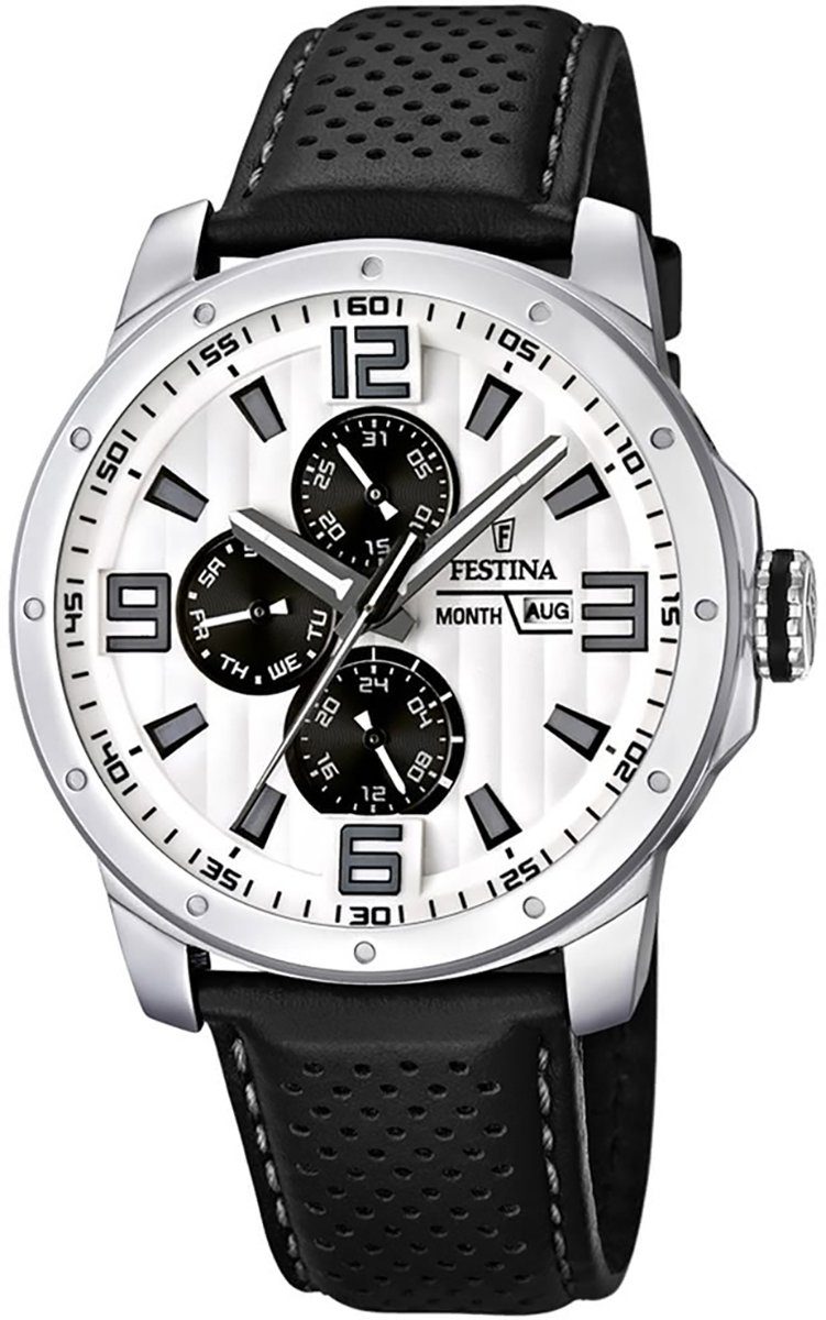 Festina Multifunktionsuhr Festina Herren Uhr F16585/5, Herren Armbanduhr  rund, Lederarmband schwarz | Multifunktionsuhren