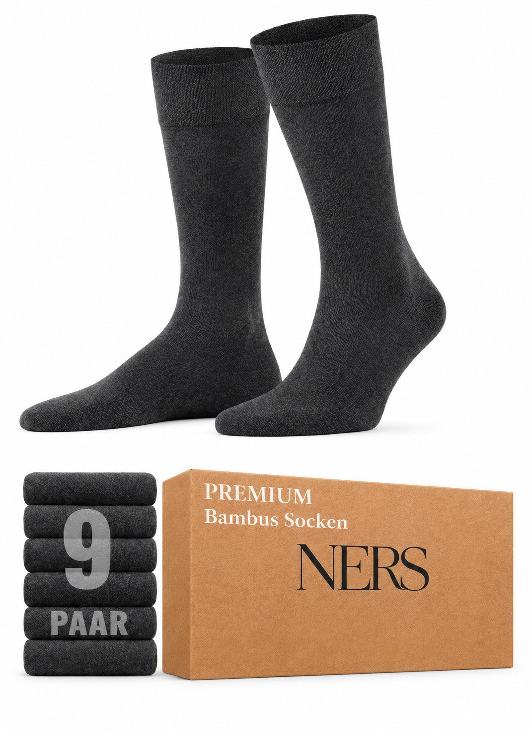 NERS Basicsocken 6 Paar Socken aus Bambus Damen & Herren, ohne Naht, Komfortbund (9-Paar) Premium Bambussocken Atmungsaktiv, & Weich, Geschenkbox