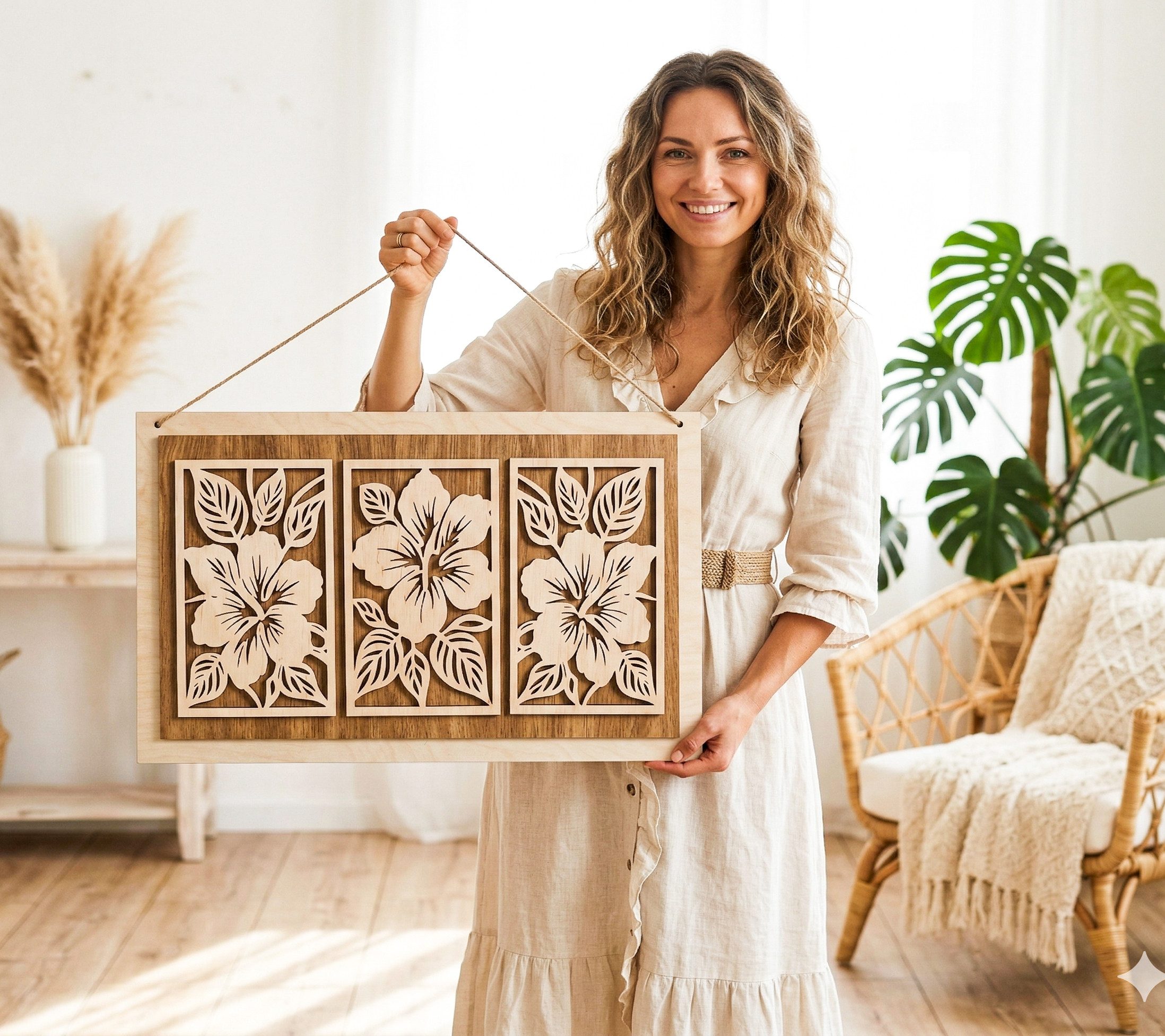 ORNAMENTI Wanddekoobjekt 3D Wanddeko aus Holz für Wohnzimmer, Baum des Lebens, Blätter, Blumen (Hingucker Wandbild, Holzbild, Holzdeko, stilvolle Wanddekoration, Wandpaneel, Ornament, Wandrelief), Verzierung fur Zuhause, Wandkunst, Dekorative Skulptur