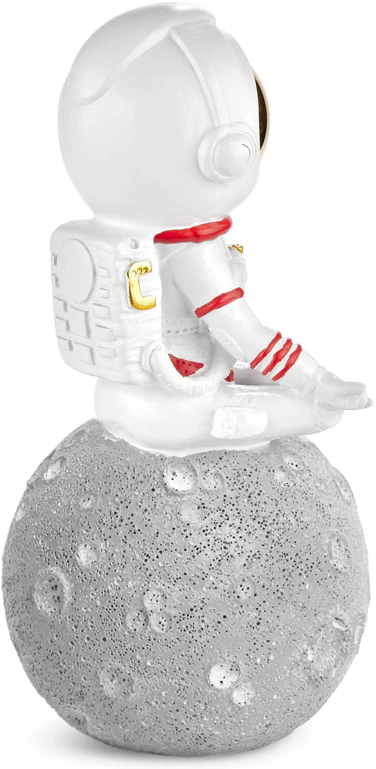 BRUBAKER Dekofigur Astronaut im Schneidersitz auf dem Mond - 18 cm Weltraum Figur (Dekoration - Grau und Weiß, 1 St., Astronautin Yoga mit verchromtem Helm), Handbemalte moderne Sukhasana Statue - Deko