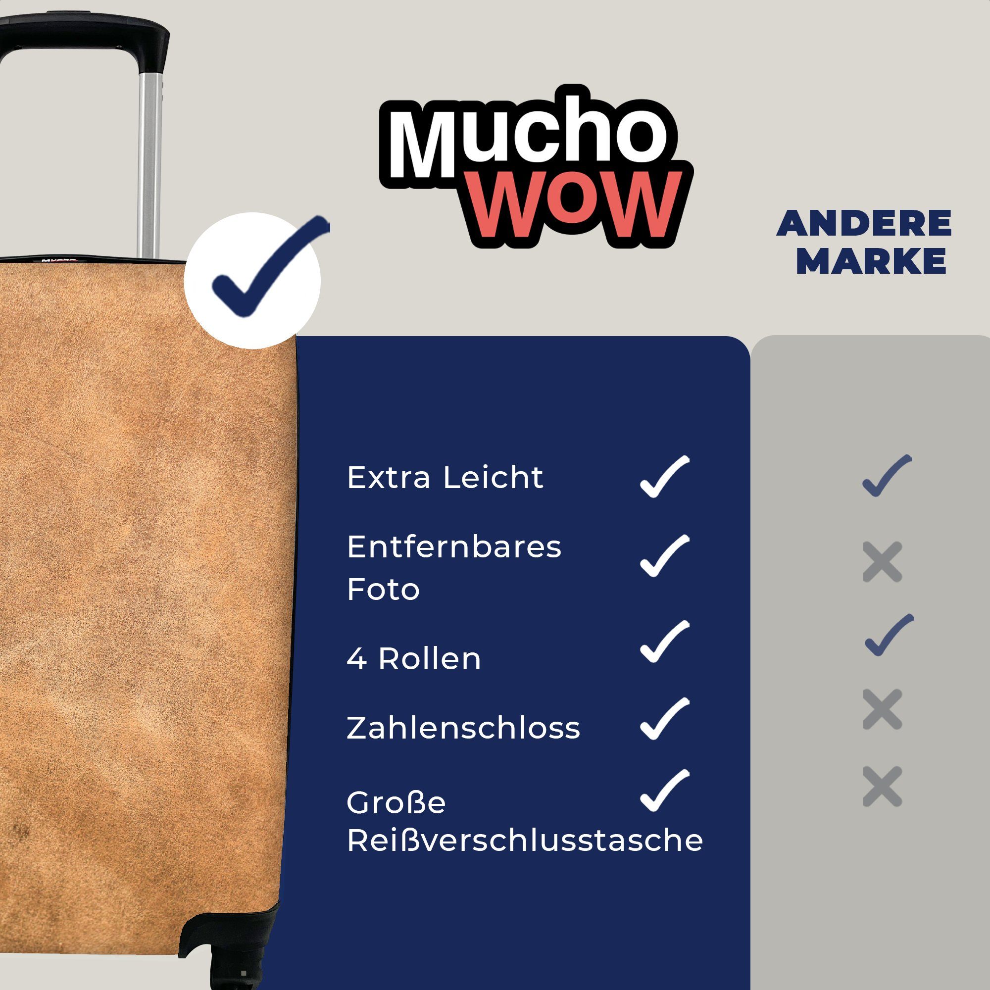 MuchoWow Handgepäckkoffer Leder - Strukturiert für Lederoptik - - 4 Ferien, Rollen, Handgepäck Braun, Reisetasche rollen, mit Trolley, Reisekoffer