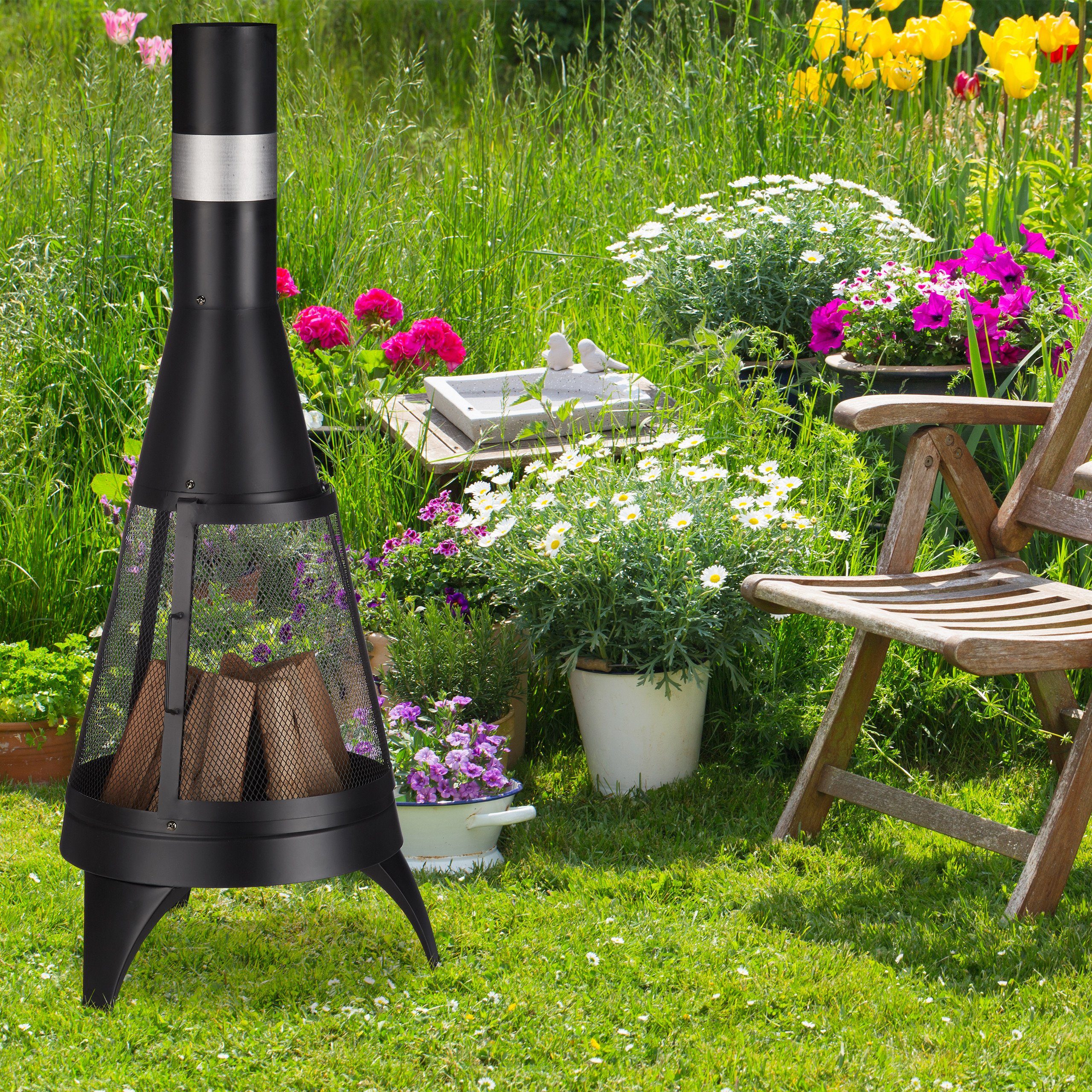 relaxdays Feuerkorb Terrassenofen mit Funkenschutz günstig online kaufen