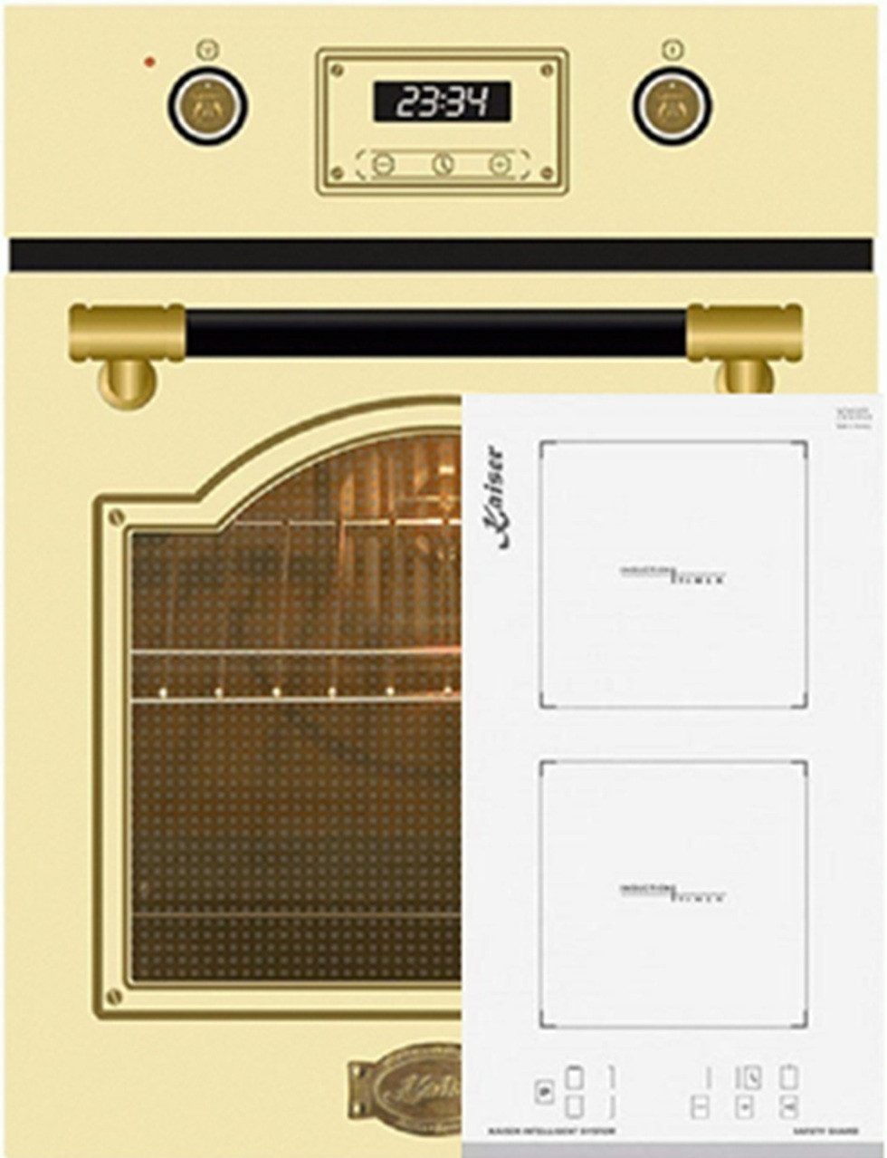 Kaiser Küchengeräte Backofen-Set Herd Set Autark Retro Backofen Einbaubackofen 45 cm, Autark, 50 L+Induktionskochfeld, 30 cm EH 4796 ElfAD+KCT 3726 FIW, mit 1-fach-Teleskopauszug
