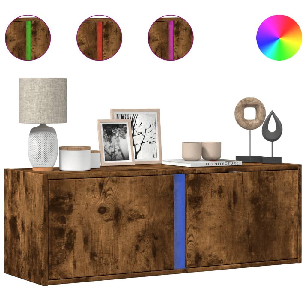 vidaXL TV-Wand TV-Wandschrank mit LED-Beleuchtung Räuchereiche günstig online kaufen