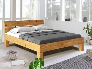 Moebel-Eins Massivholzbett, CURBY 4-Fuß-Bett mit Kopfteil, Material Massivholz, rustikale Altholzoptik, Fichte