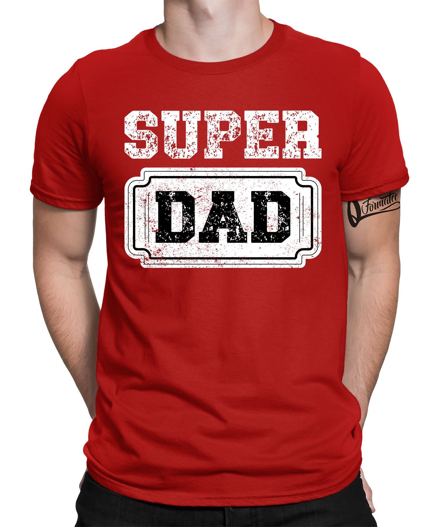 Quattro Formatee Kurzarmshirt Super Dad - Papa Vatertag Vater Herren T-Shirt (1-tlg) Rot