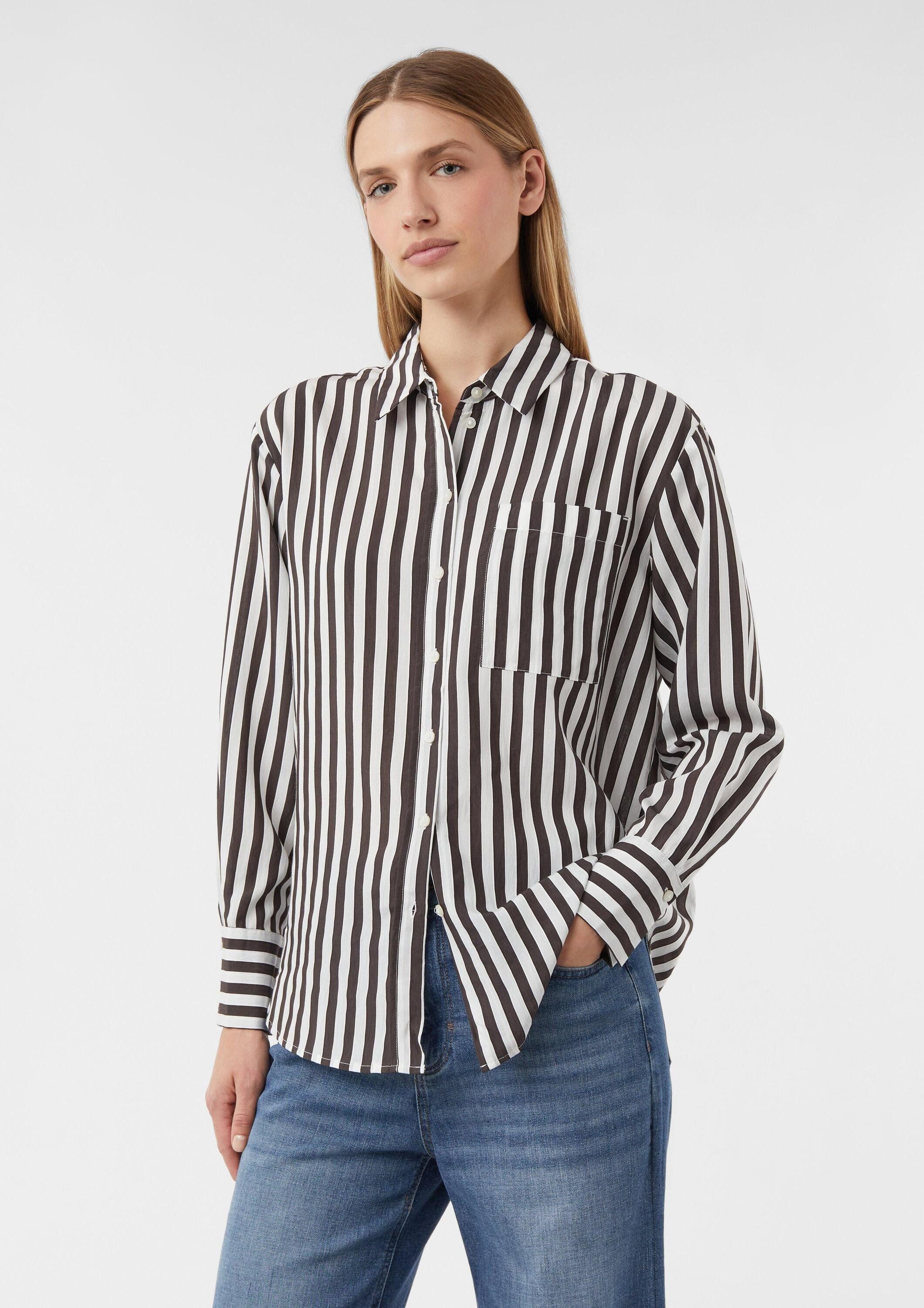 comma Langarmbluse Bluse Gestreifte Relaxed-Fit-Hemdbluse mit Brusttasche günstig online kaufen