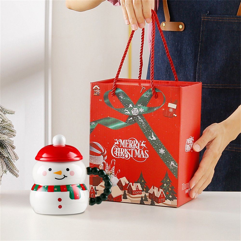 Weihnachtsbecher Geschenk Rouemi Tasse Weihnachts-Keramikbecher, weiß mit Löffel Deckel