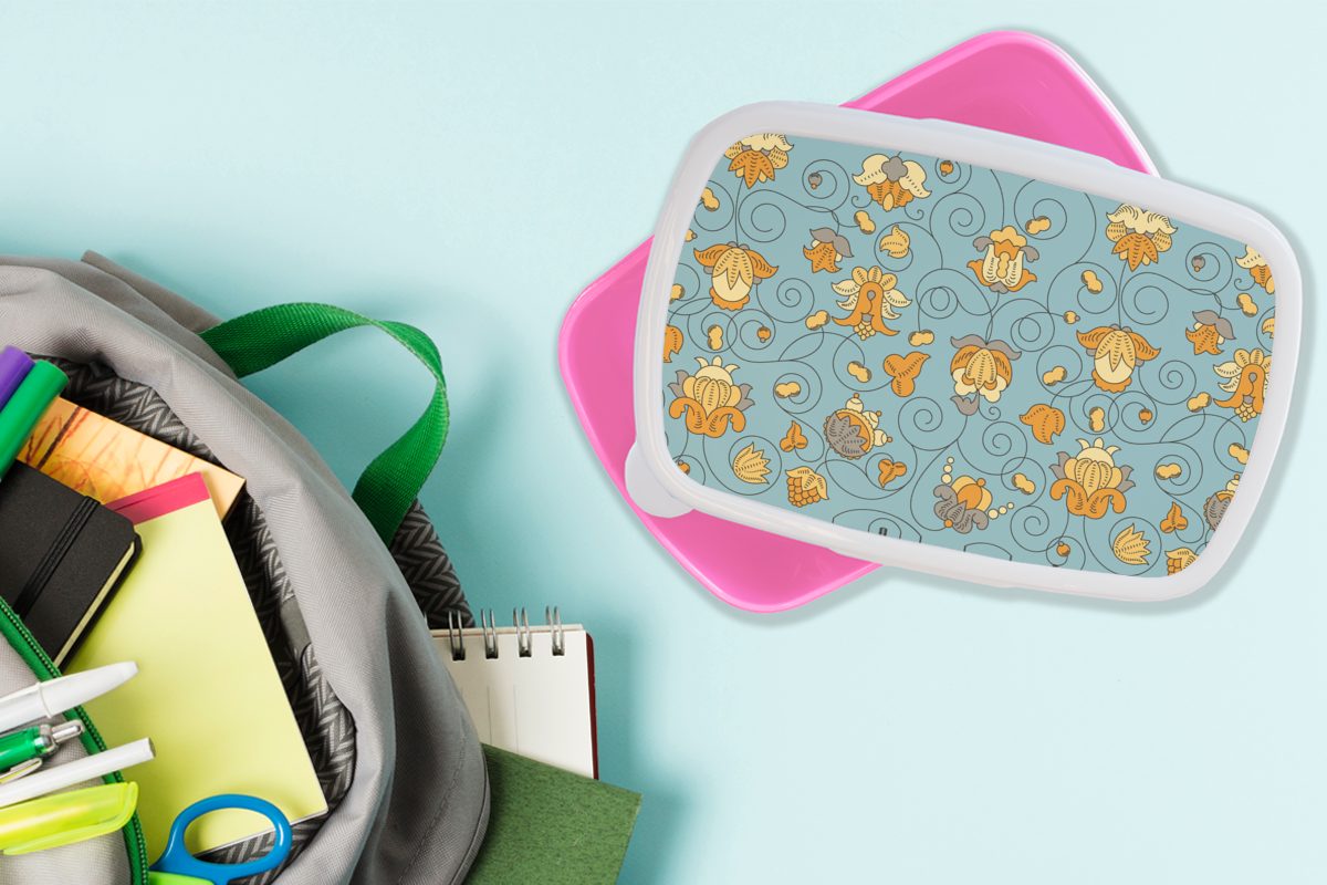 Muster Erwachsene, - - Vintage Snackbox, Kunststoff Blumen, Brotbox Mädchen, für Lunchbox (2-tlg), Kunststoff, MuchoWow Kinder, rosa Brotdose