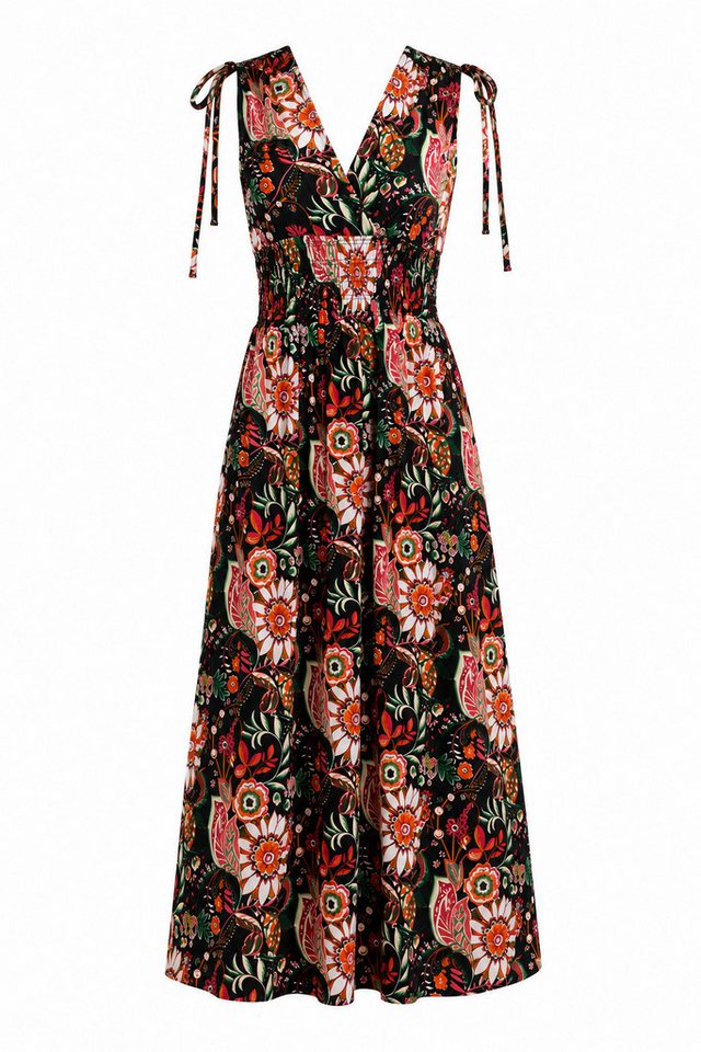 ITALY VIBES Sommerkleid - florales Viskosekleid mit Smokbund und V-Ausschnitt für Damen
