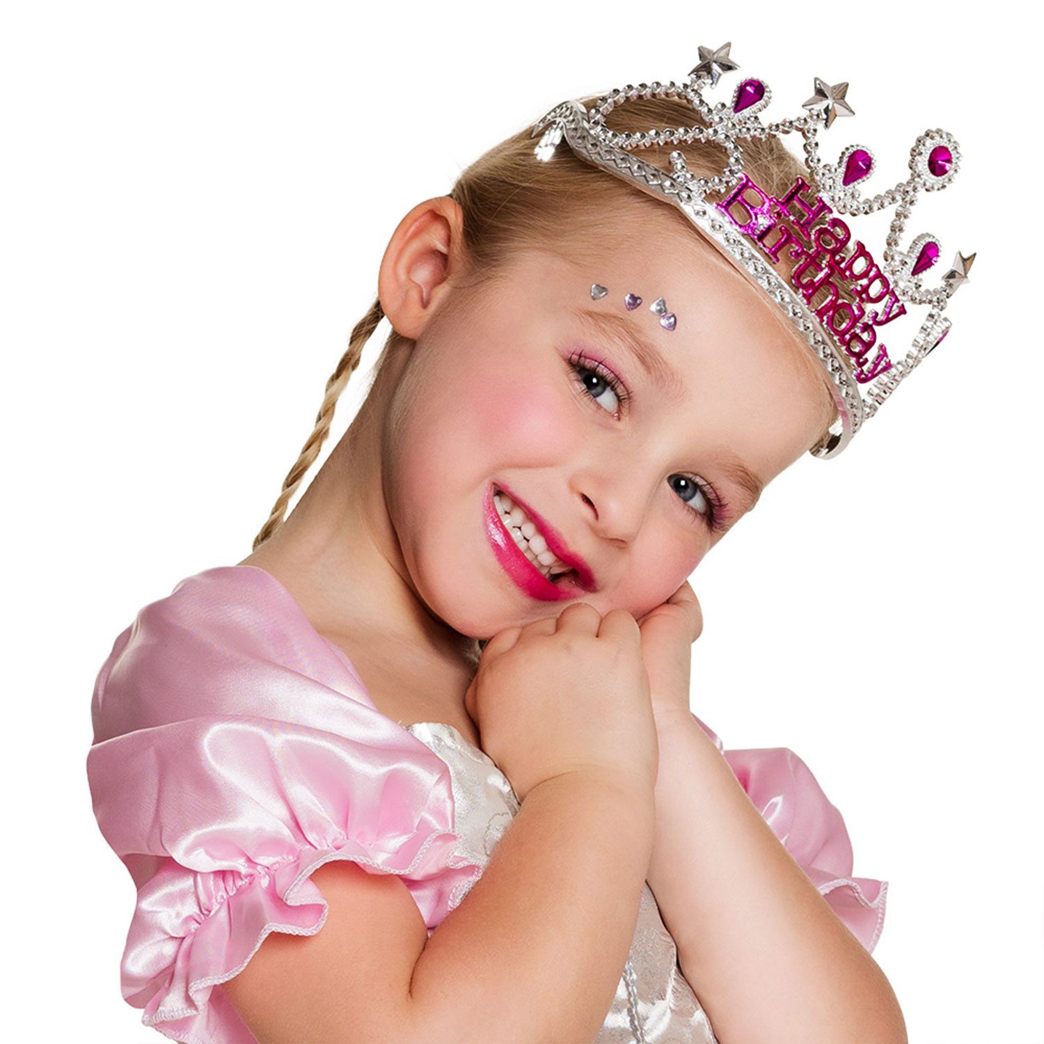 Boland Kostüm Tiara Krone 'Happy Birthday' für Kinder, Pink Sil