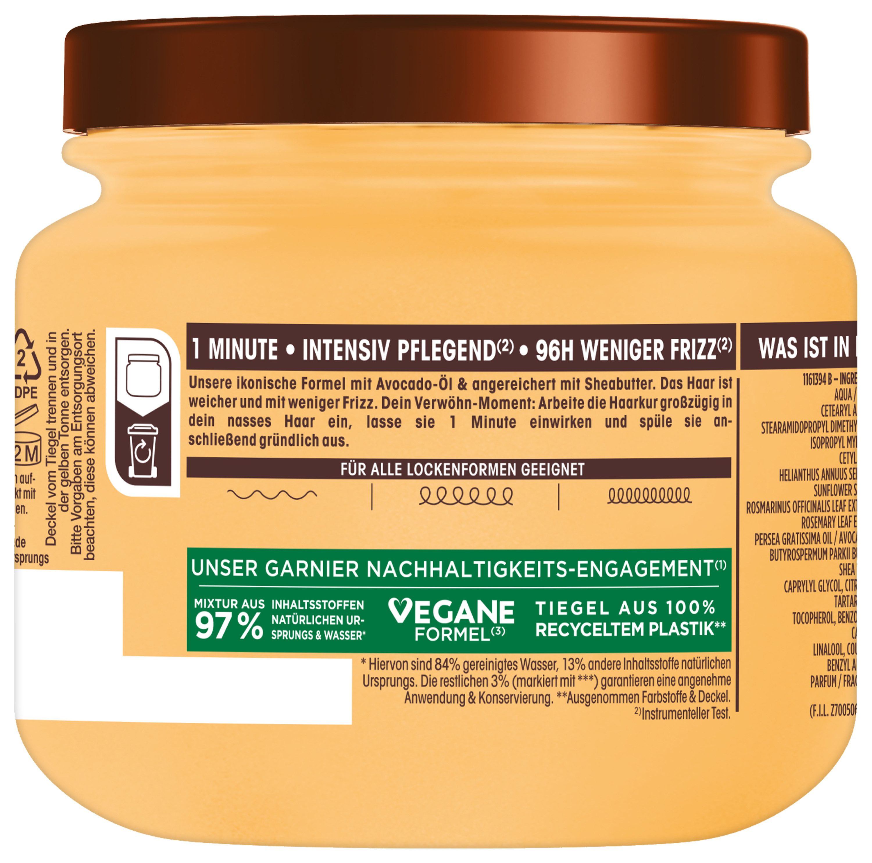 GARNIER Haarkur Garnier Wahre Schätze 1-Minute Haarkur Avocado-Öl, mit Avocado-Öl und Sheabutter, vegane Formel, ohne Silikone