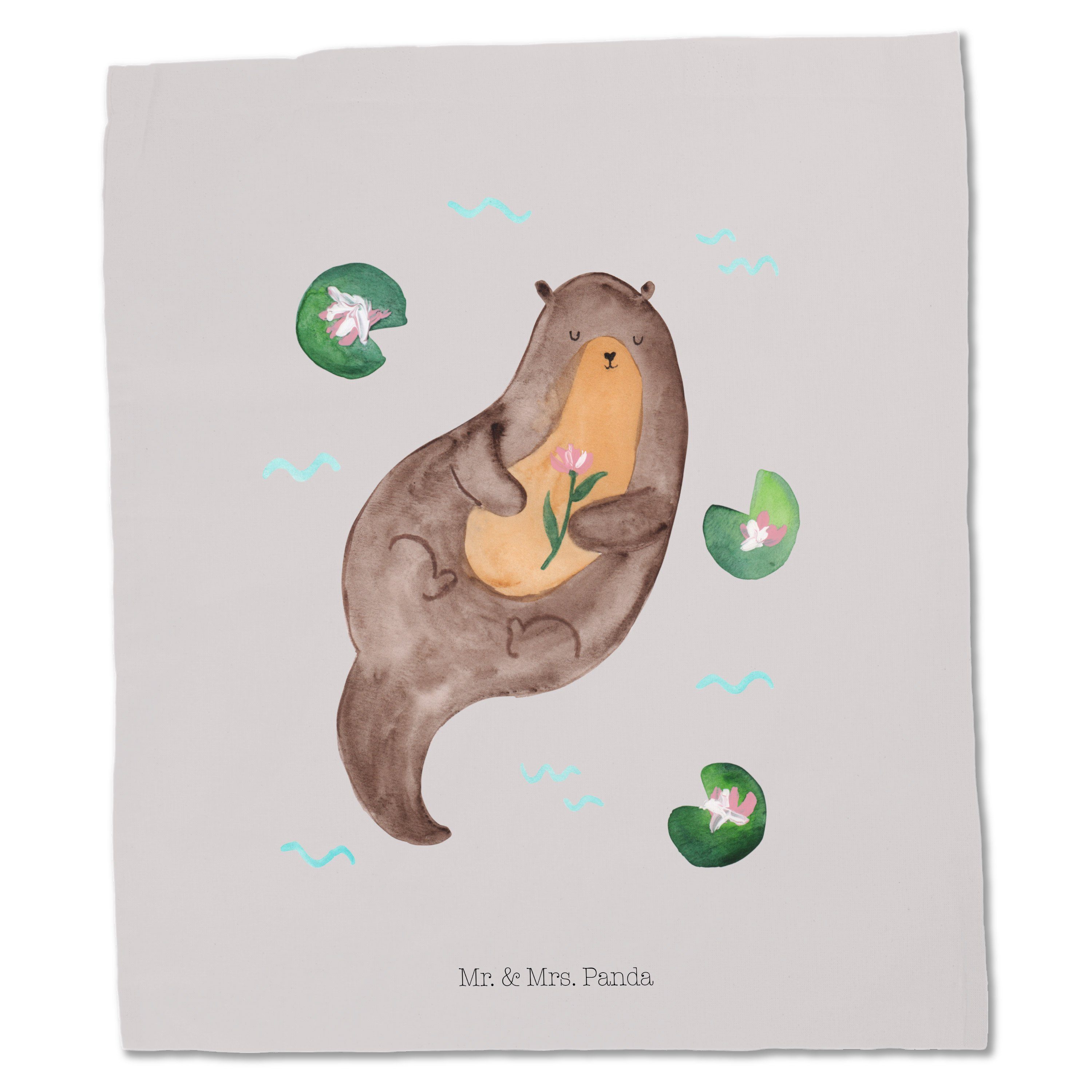 Mrs. Panda Grau Otter Seerose & (1-tlg) - Fischotter, Otter Tragetasche Geschenk, mit Mr. - Pastell Seeott