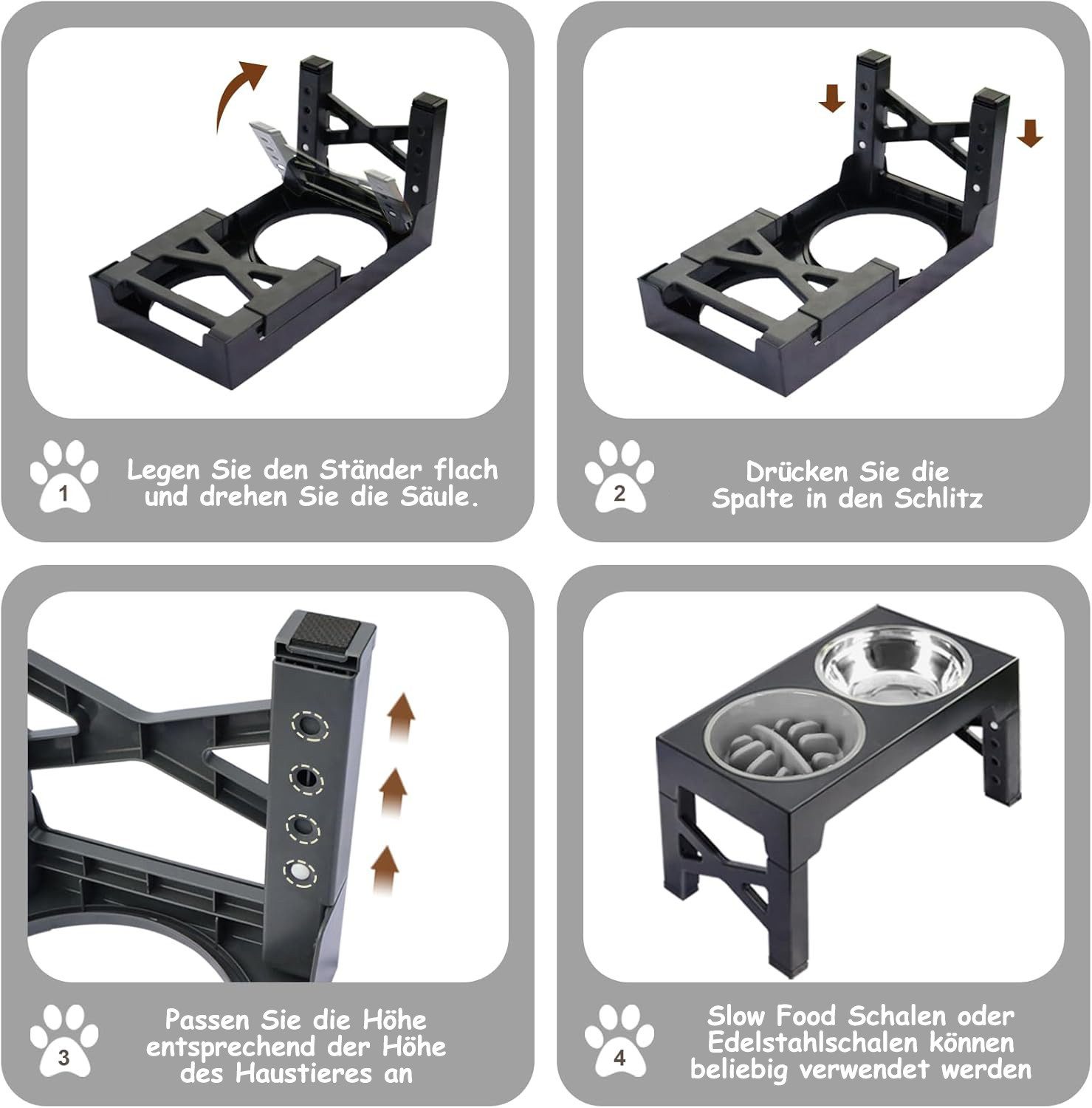 SinLaw Futternapf Höhenverstellbarer Futternapf für Haustiere mit Slow-Food-Napf, rostfreie Stähle, Silikon, höhenverstellbar