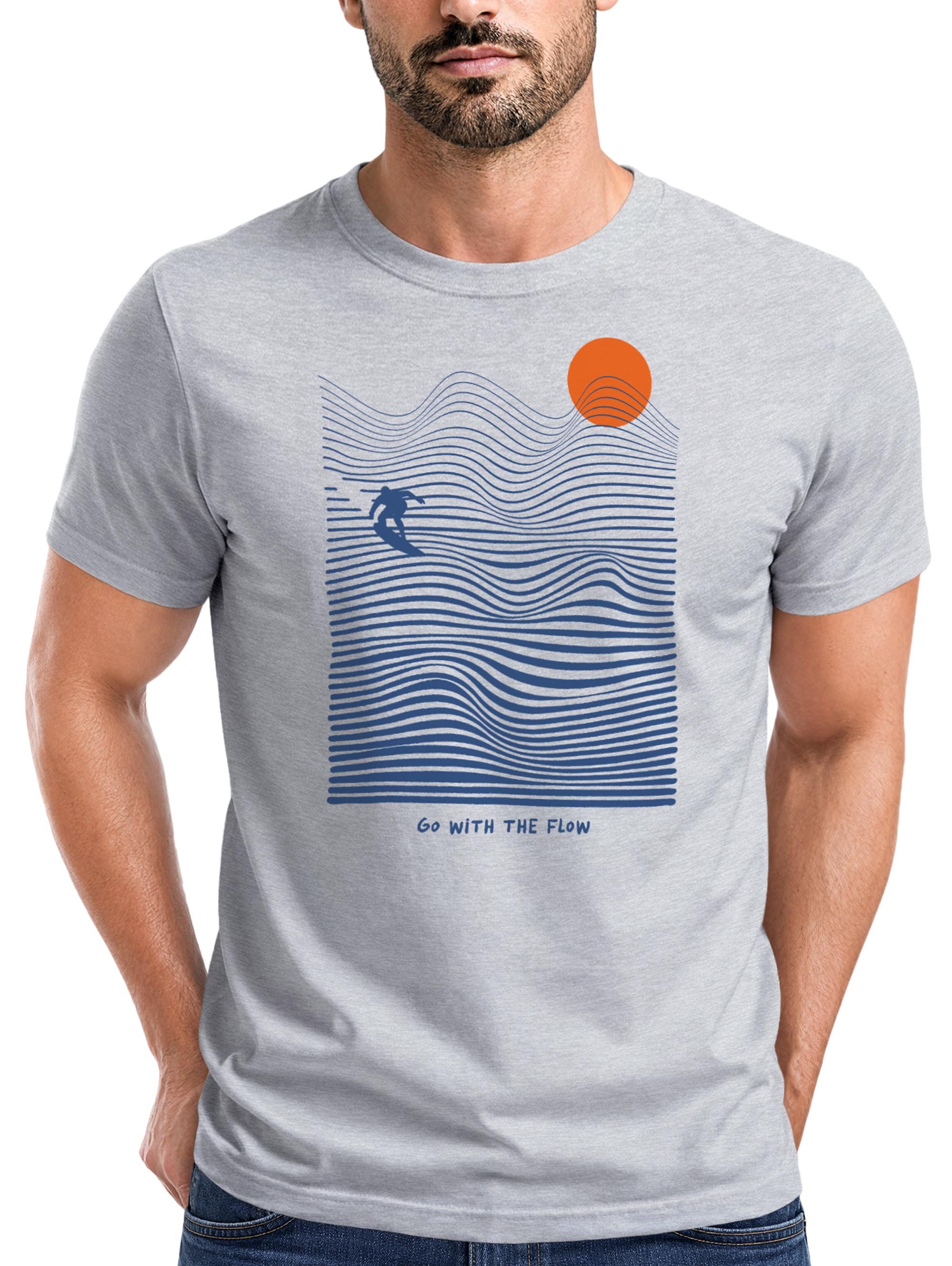 Neverless Print-Shirt Herren T-Shirt Surfshirt mit Wellenlinien, Sonne & Surfer Motiv – mit Print