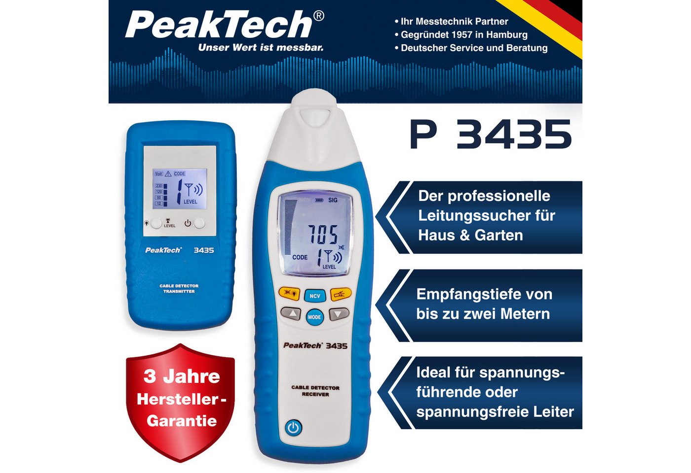 Thumbnail - PeakTech Leitungsortungsgerät PeakTech P 3435: Leitungssuchgerät / Stromkreisdetektor, 1-tlg.
