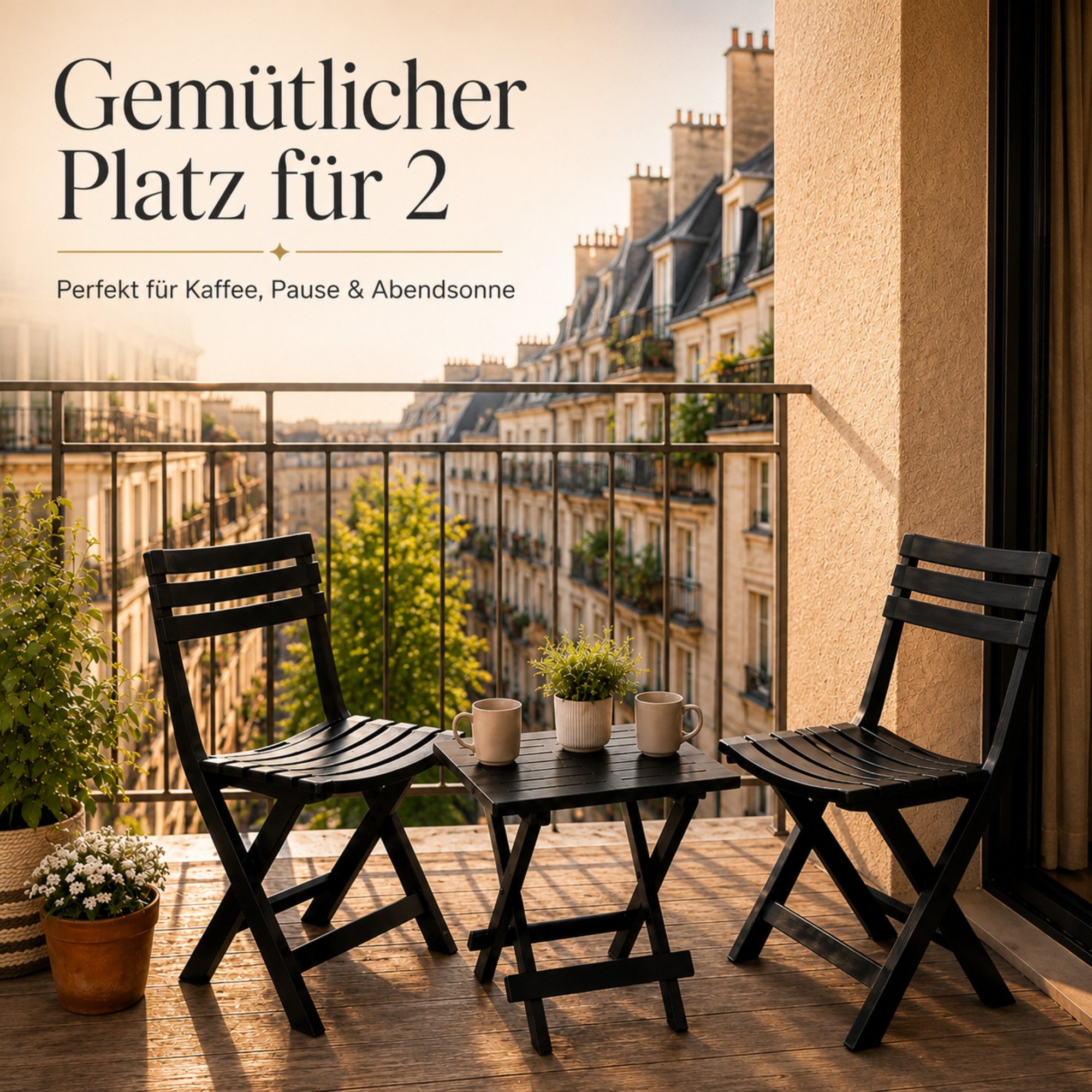 BigDean Gartenstuhl 2X Gartenstuhl und 1 Gartentisch klappbar Anthrazit Wetterfest (Set, 3 St), Platzsparende Maße, Pflegeleichte Oberfläche, Made in Italy – Bild 4 von 5