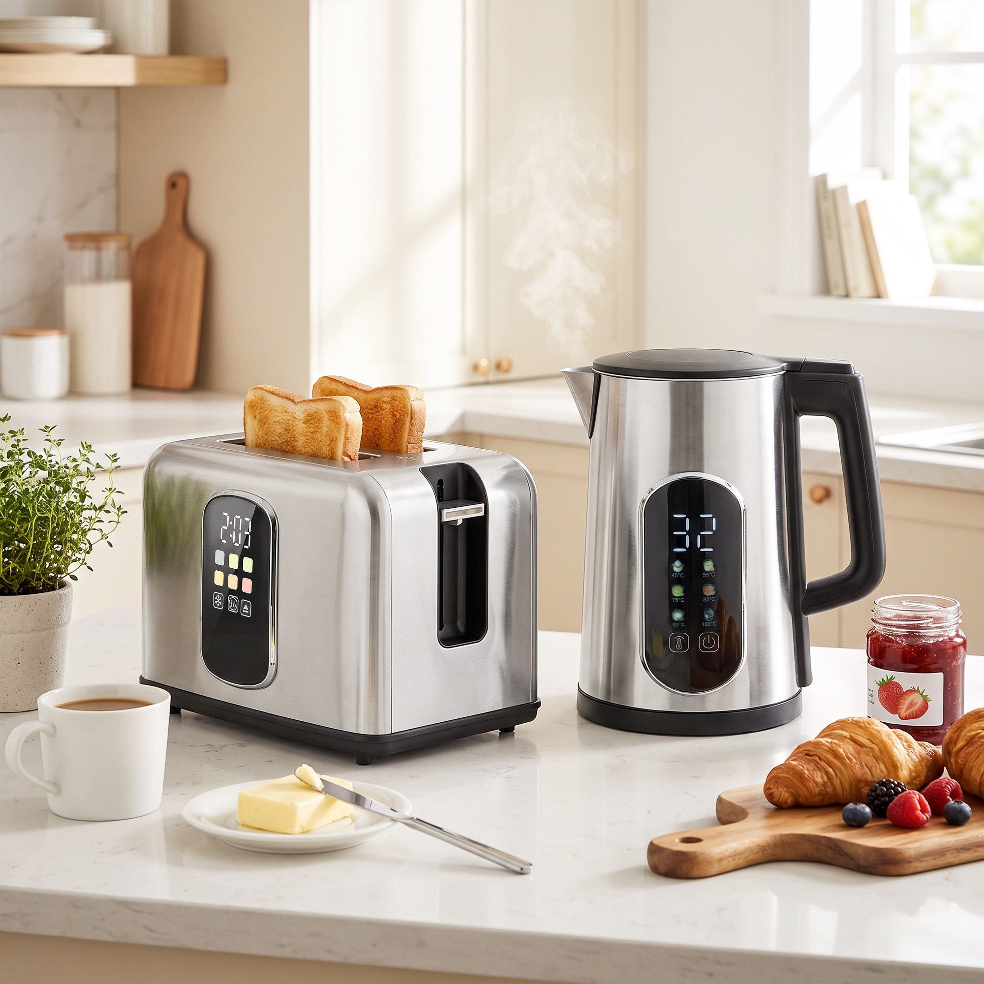 HOMCOM Frühstücks-Set Wasserkocher und Toaster Set mit 45°-100° Warmhalte-& Memory-Funktion (1-tlg), Wasserkocher & Toaster Set