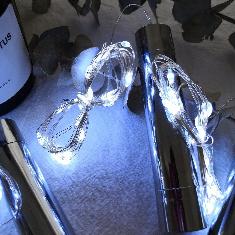 Sunicol LED-Lichterkette 15/20 LED Weinflasche für Flaschenlicht Kork Wasserdicht Deko,6 Stück, Weiß Lichterkette