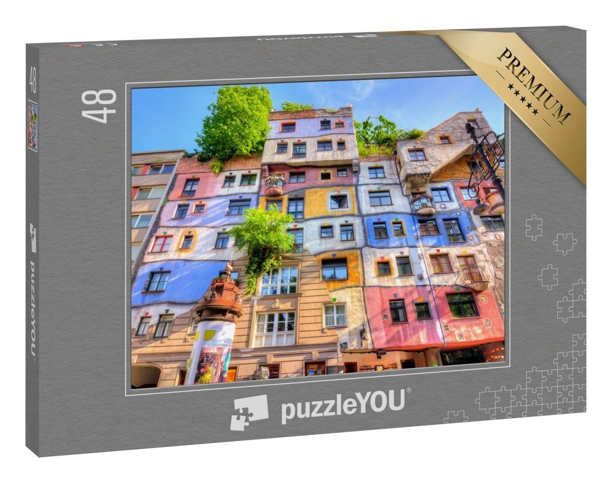 puzzleYOU Puzzle Hundertwasserhaus in Wien, Österreich, 48 Puzzleteile,  puzzleYOU-Kollektionen Wien, Leicht, Europa, 48 Teile, 100 Teile