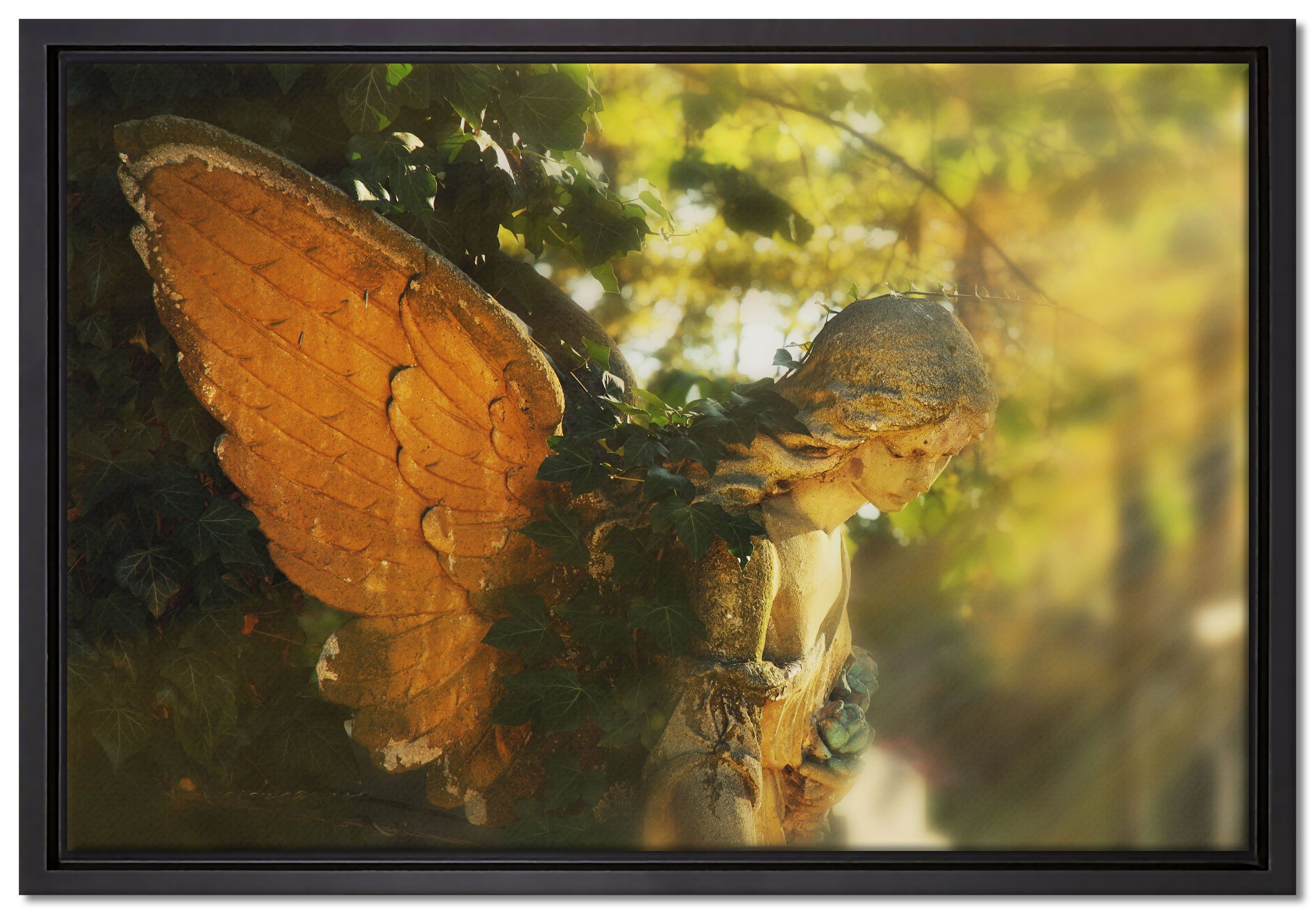 Pixxprint Leinwandbild Goldenen Engel im Sonnenlicht, Wanddekoration (1 St), Leinwandbild fertig bespannt, in einem Schattenfugen-Bilderrahmen gefasst, inkl. Zackenaufhänger