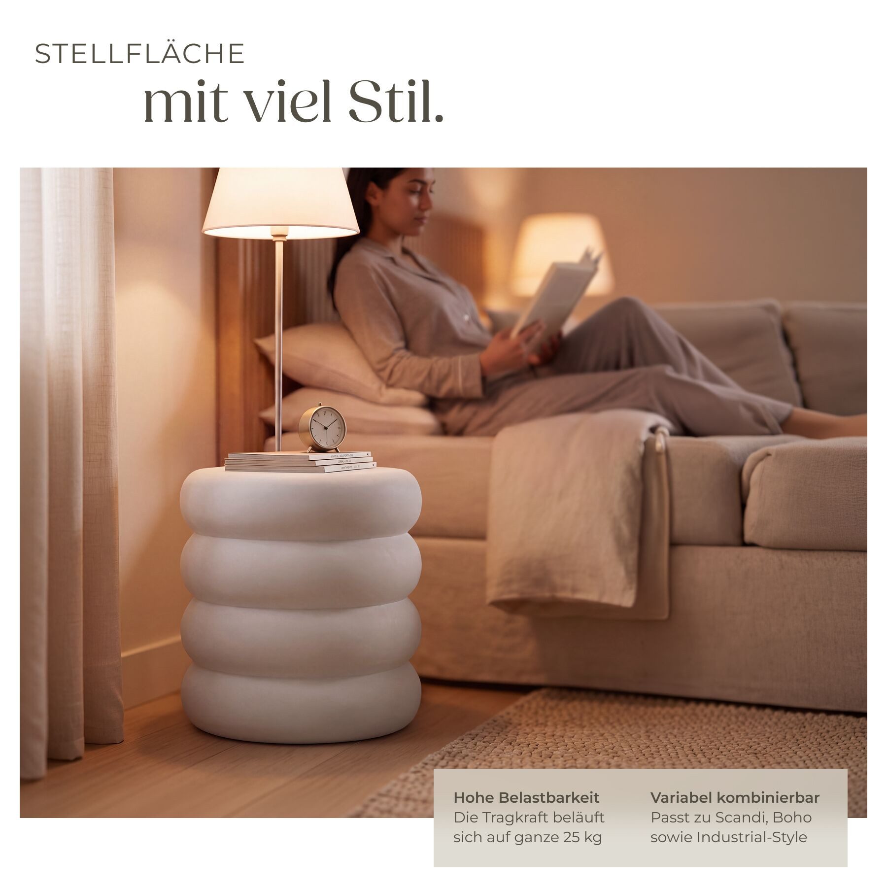 tectake Beistelltisch Runder Ablagetisch wetterfest Magnesiumoxid Chubby-Design mattes (Couch Beistelltisch Adina, 1-St., in Creme), Belastbarkeit 25 kg, glatte – Bild 4 von 5