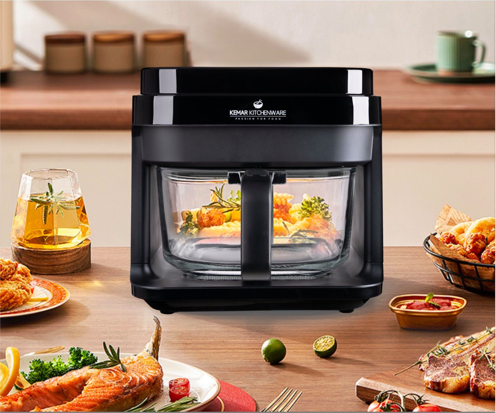KeMar Kitchenware Heißluftfritteuse, 1200,00 W, Glasbehälter, Fritteuse ohne Fett