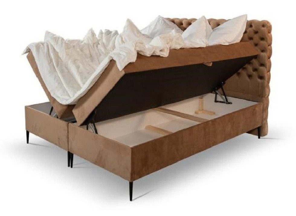 JVmoebel Boxspringbett Elegantes Doppelbett aus braunem Holz mit Chesterfield-Verzierung (1-St., Bett), Made in Europa