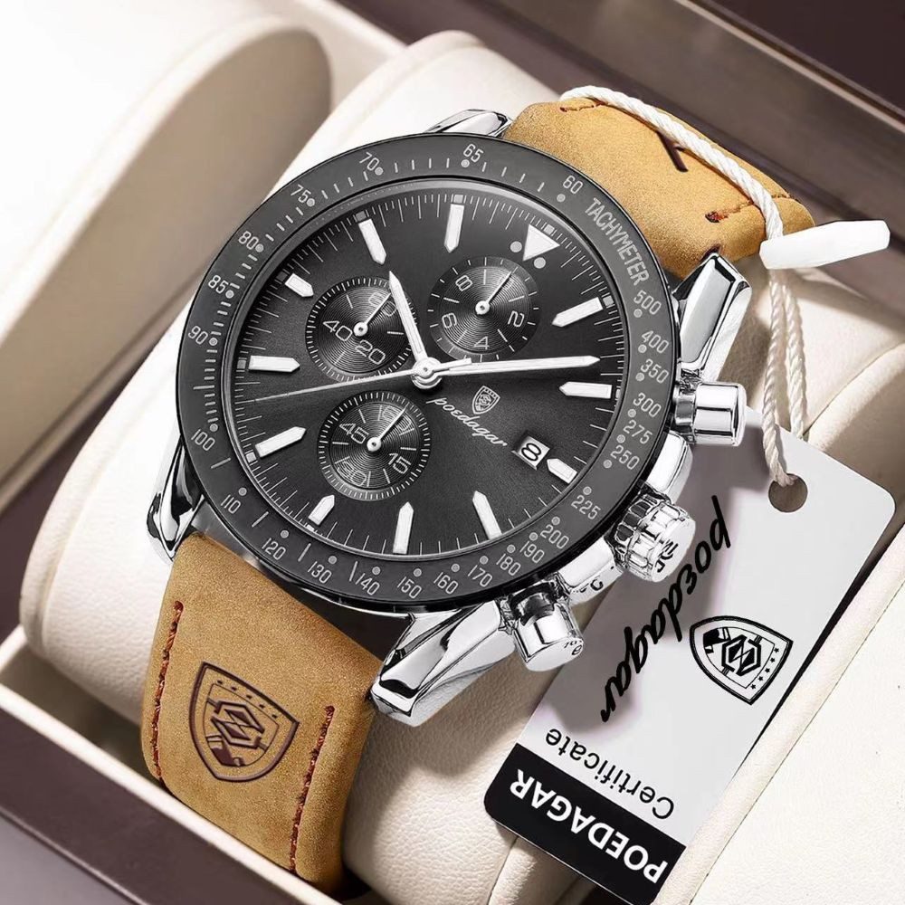 POEDAGAR Quarzuhr Poedagar 988 Herren-Chronograph Uhr – Lederband, 5 Modelle,Datum
