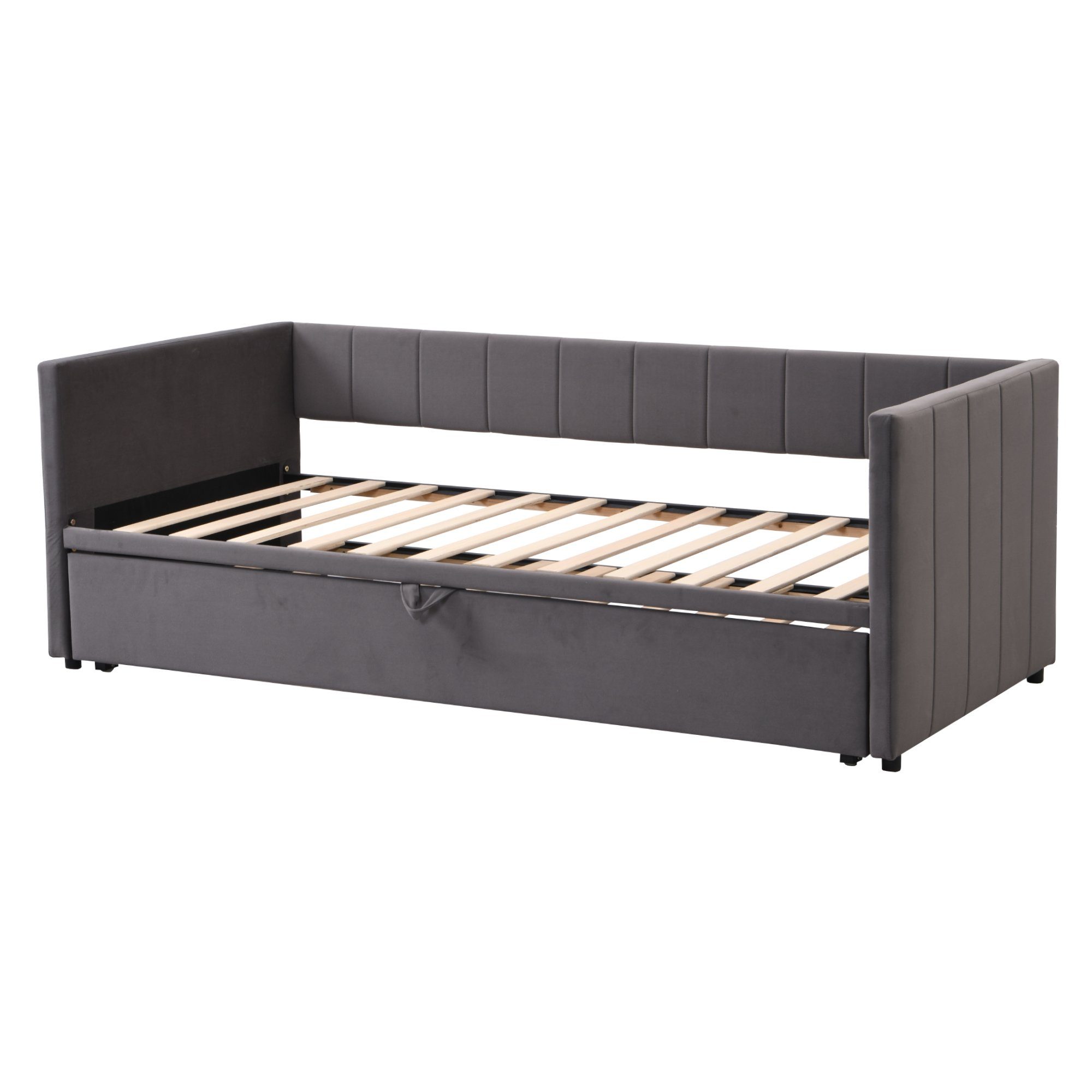 Merax Daybett Schlafsofa ausziehbar mit Lattenrost, Funktionsbett mit Samtbezug, Polsterbett mit zwei Liegeflächen 90/180x200 cm