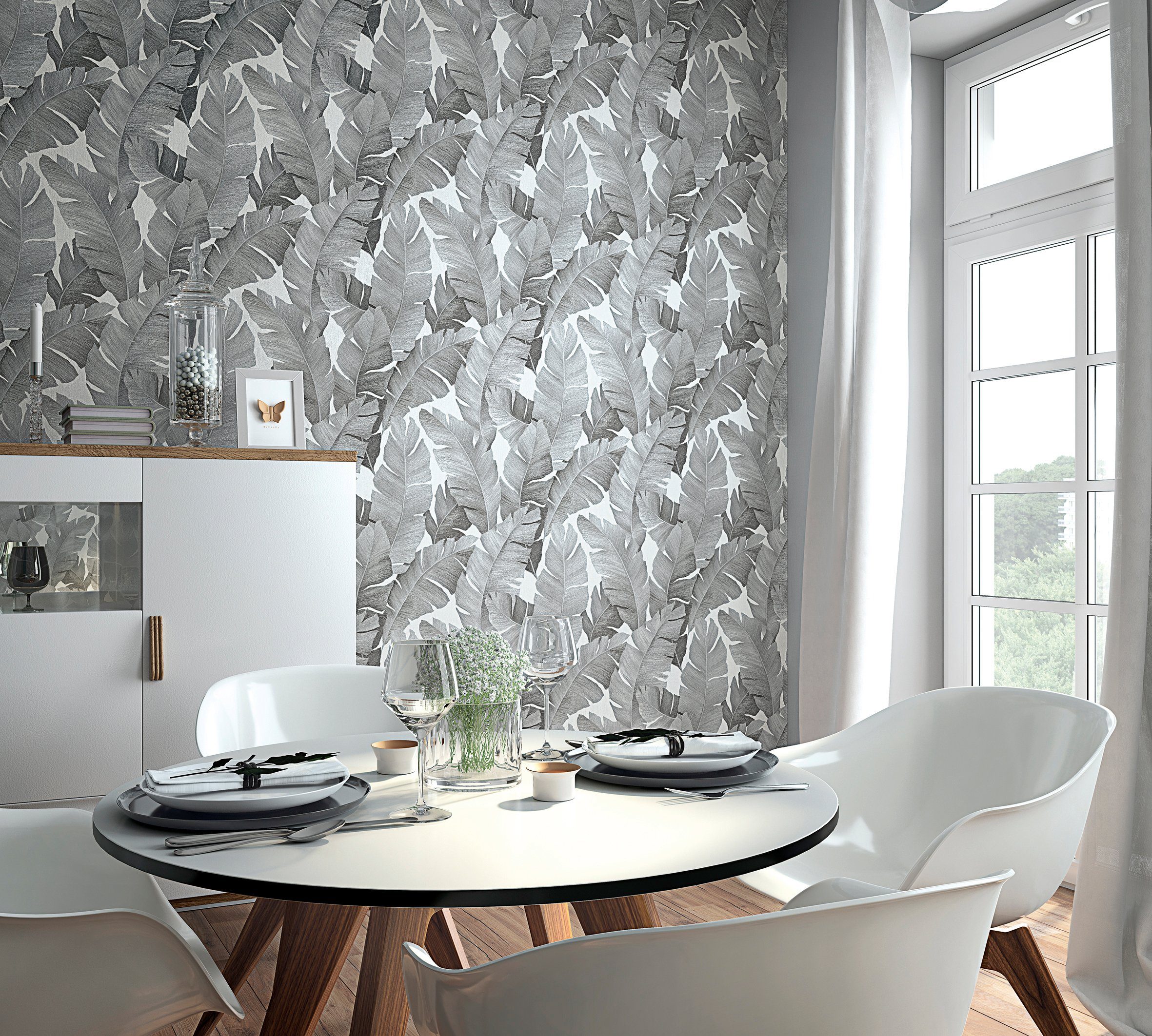 Marburg Vliestapete Avalon Floral Schwarz-Silber FSC® günstig online kaufen