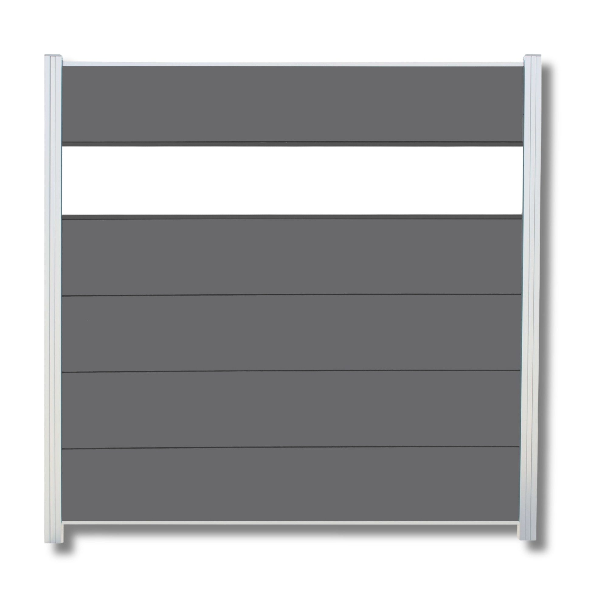 WPC Profi Zaun XL Komplettset Anthrazit Sichtschutzzaun Dekor Glas 180x180cm, (Komplettset, mit Start- und Abschlussleisten, Pfosten und Zubehör)
