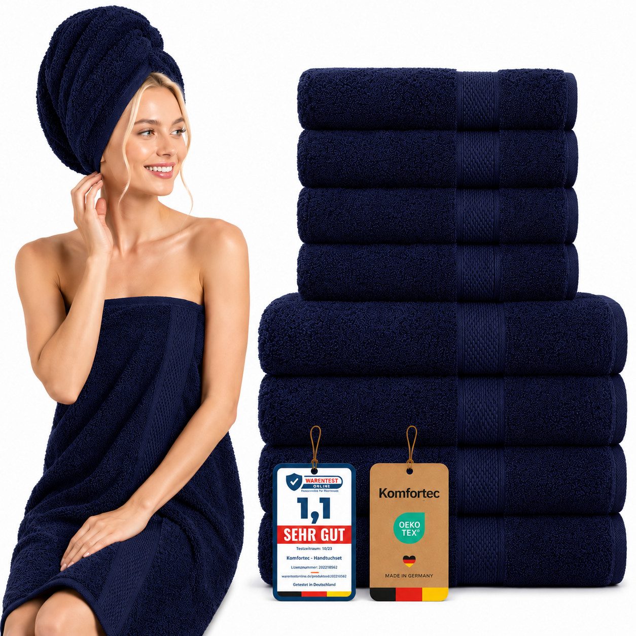 Komfortec Handtuch Set 8x Handtuch & Badetuch Set - 4er 50x100 + 4er 70x140 cm, Frottee (Set, 8-St), 100% Baumwolle, 470 g/m2, mit Bordüre, Weich & Saugstark