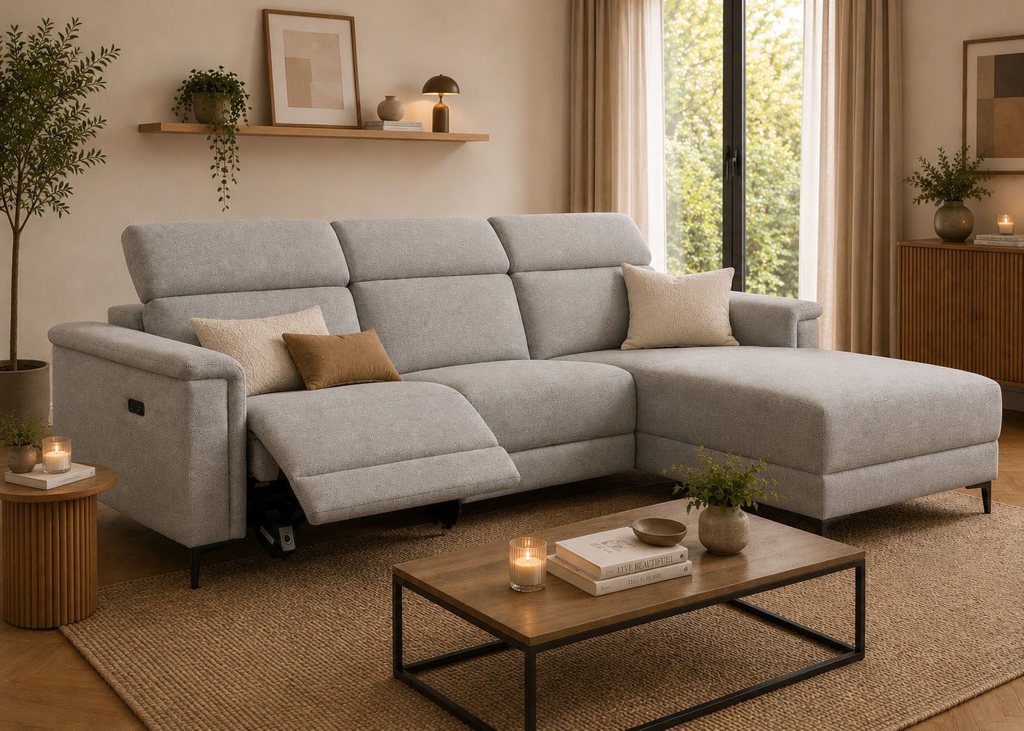 OTTO home Ecksofa LUND, Struktur-Bezug, L-Form, 261cm, man. /elektr. Relaxfunktion, auch mit USB A/C-Anschluss sowie Kopfteilverstellung