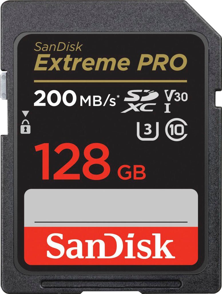 Sandisk Extreme PRO SDXC™-UHS-I-Karte Speicherkarte (128 GB, Video Speed Class 30 (V30)/UHS Speed Class 3 (U3), 200 MB/s Lesegeschwindigkeit)