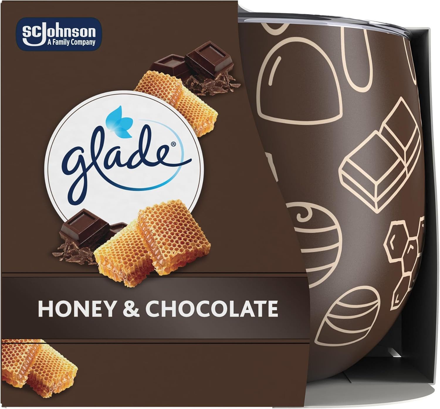 Glade Duftkerze Duftkerze mit Dekorfolie, Honey & Chocolate, 108 g