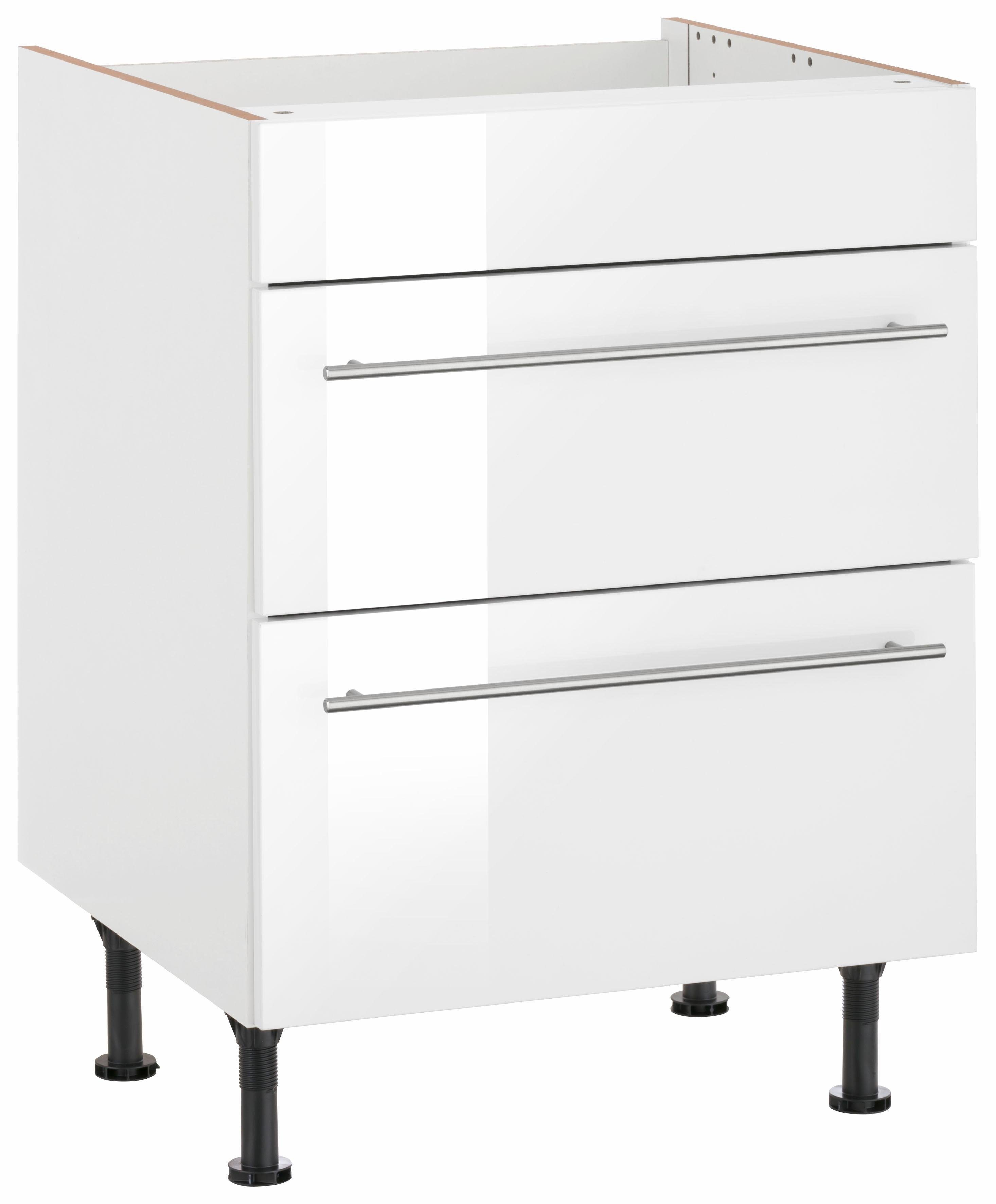 OPTIFIT Kochfeldumbauschrank Bern 60 cm breit, | höhenverstellbare weiß Hochglanz/weiß Auszügen, 2 weiß mit Füße mit