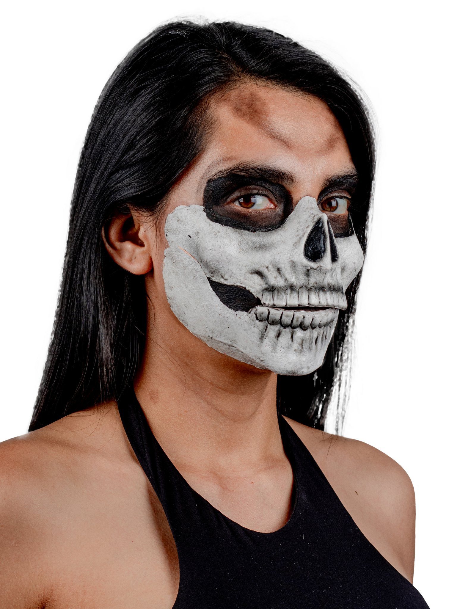 Ghoulish Productions Kostüm Schädel Teilmaske zum Ankleben weiß, Anklebbare Latexmaske für einen realistischeren Effekt