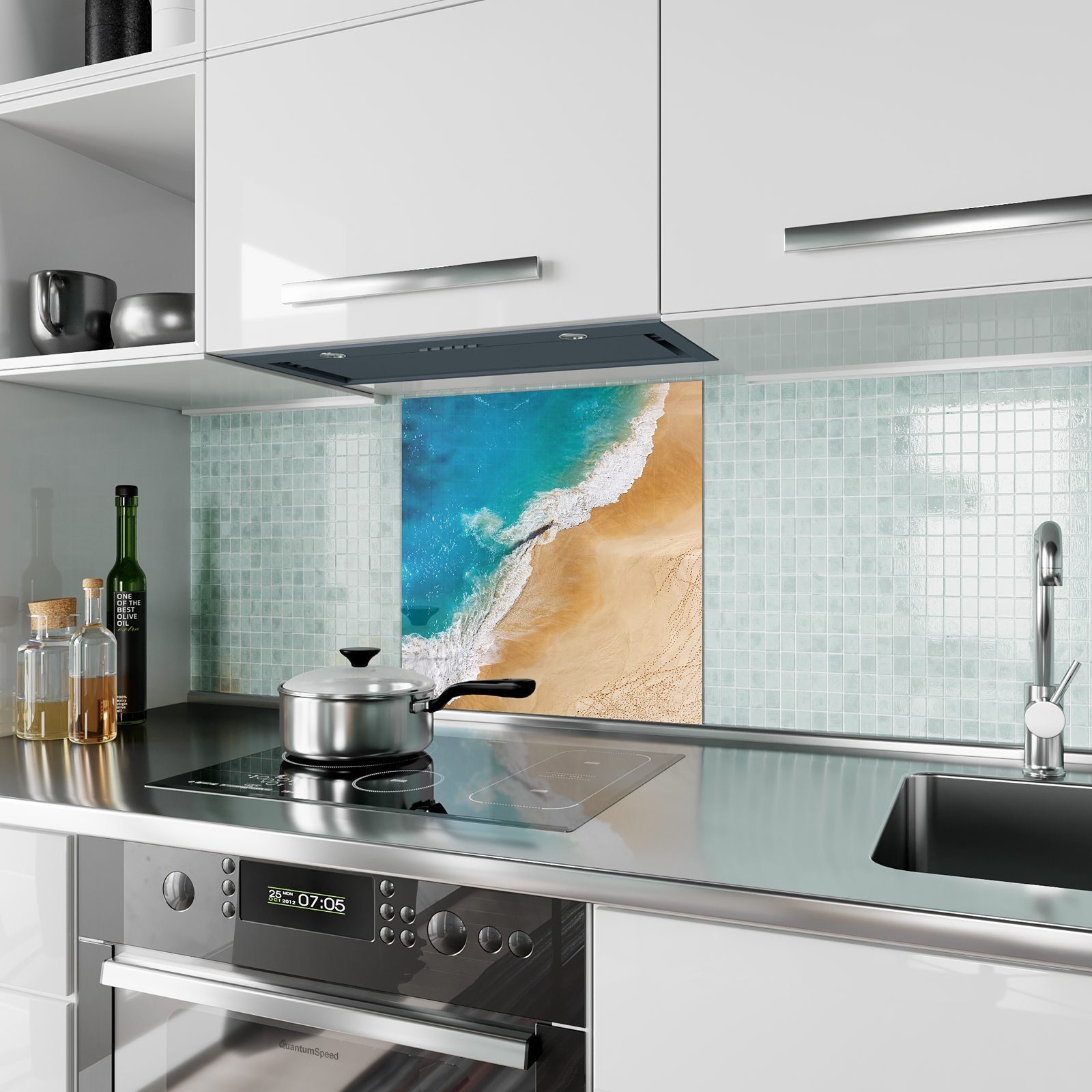 Spritzschutz Motiv Strand Primedeco Küchenrückwand Küchenrückwand Glas mit Luftaufnahme