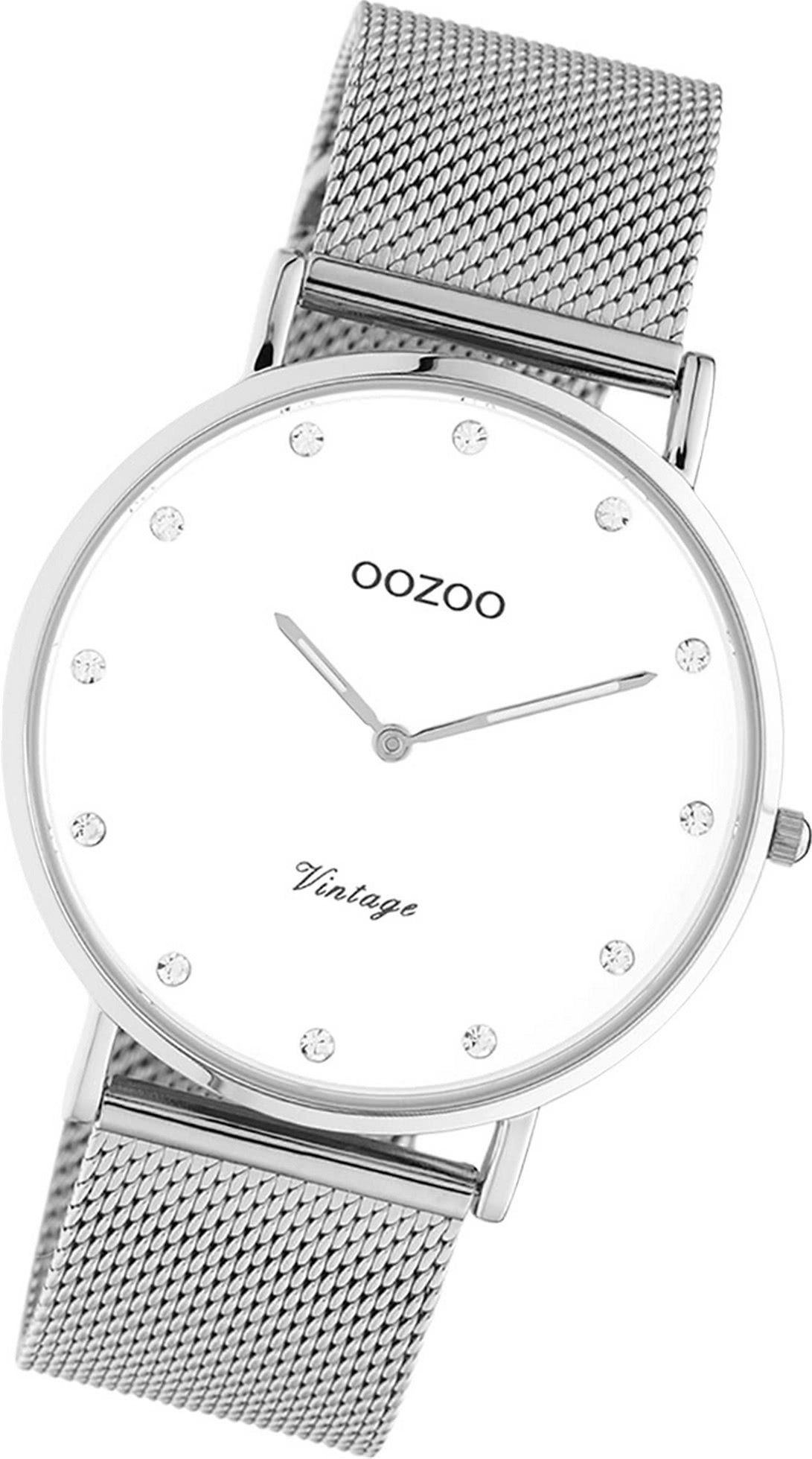 OOZOO Quarzuhr Oozoo Edelstahl Unisex Uhr 20235 Analog, (Analoguhr), Damen, Herrenuhr Edelstahlarmband silber, rundes Gehäuse, groß (40mm)