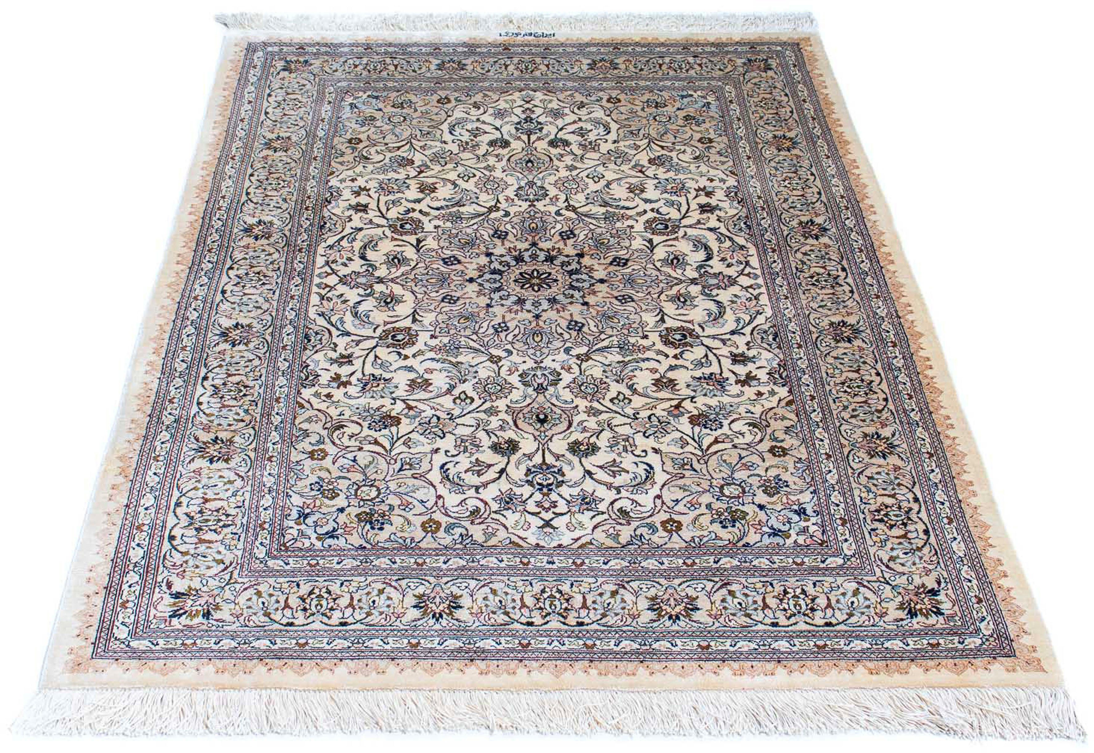 Orientteppich Perser - Ghom - 147 x 97 cm - beige, morgenland, rechteckig, Höhe: 10 mm, Wohnzimmer, Handgeknüpft, Einzelstück mit Zertifikat